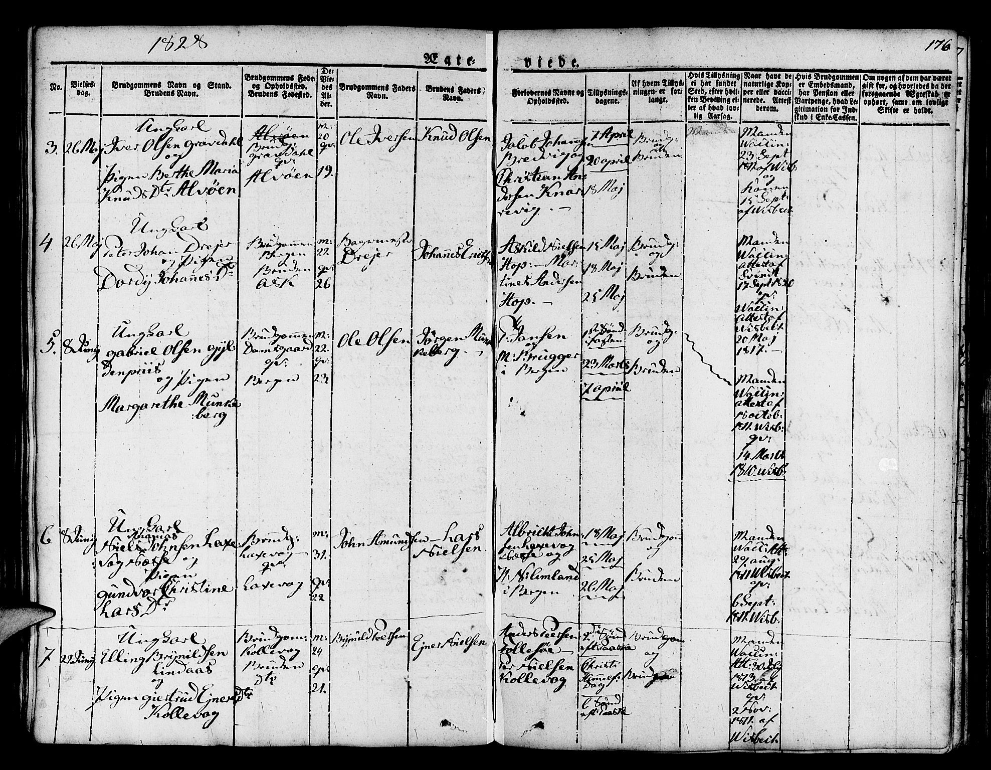 Askøy Sokneprestembete, SAB/A-74101/H/Ha/Haa/Haaa/L0004: Parish register (official) no. A 4, 1825-1845, p. 176