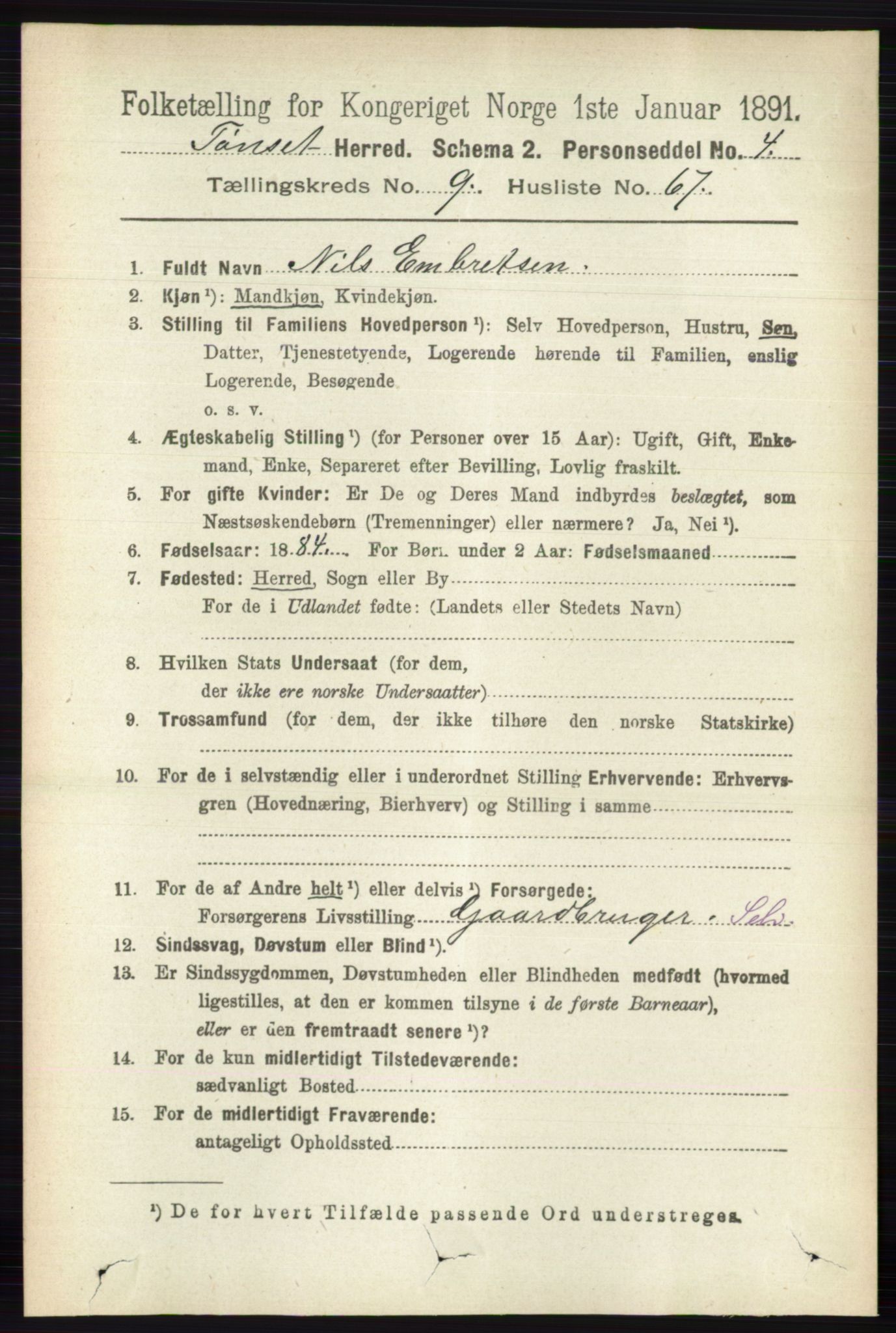 RA, 1891 census for 0437 Tynset, 1891, p. 2797