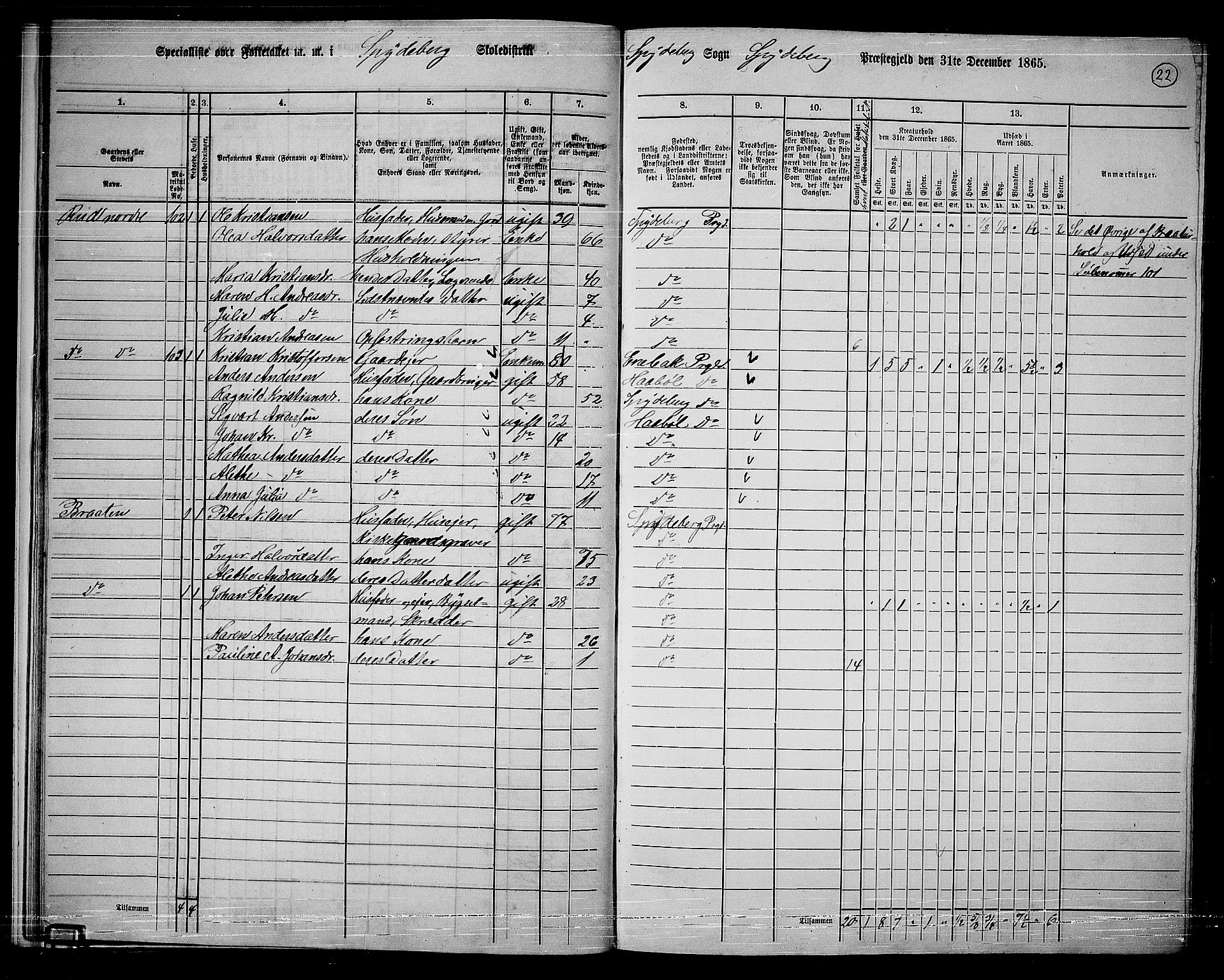 RA, 1865 census for Spydeberg, 1865, p. 21