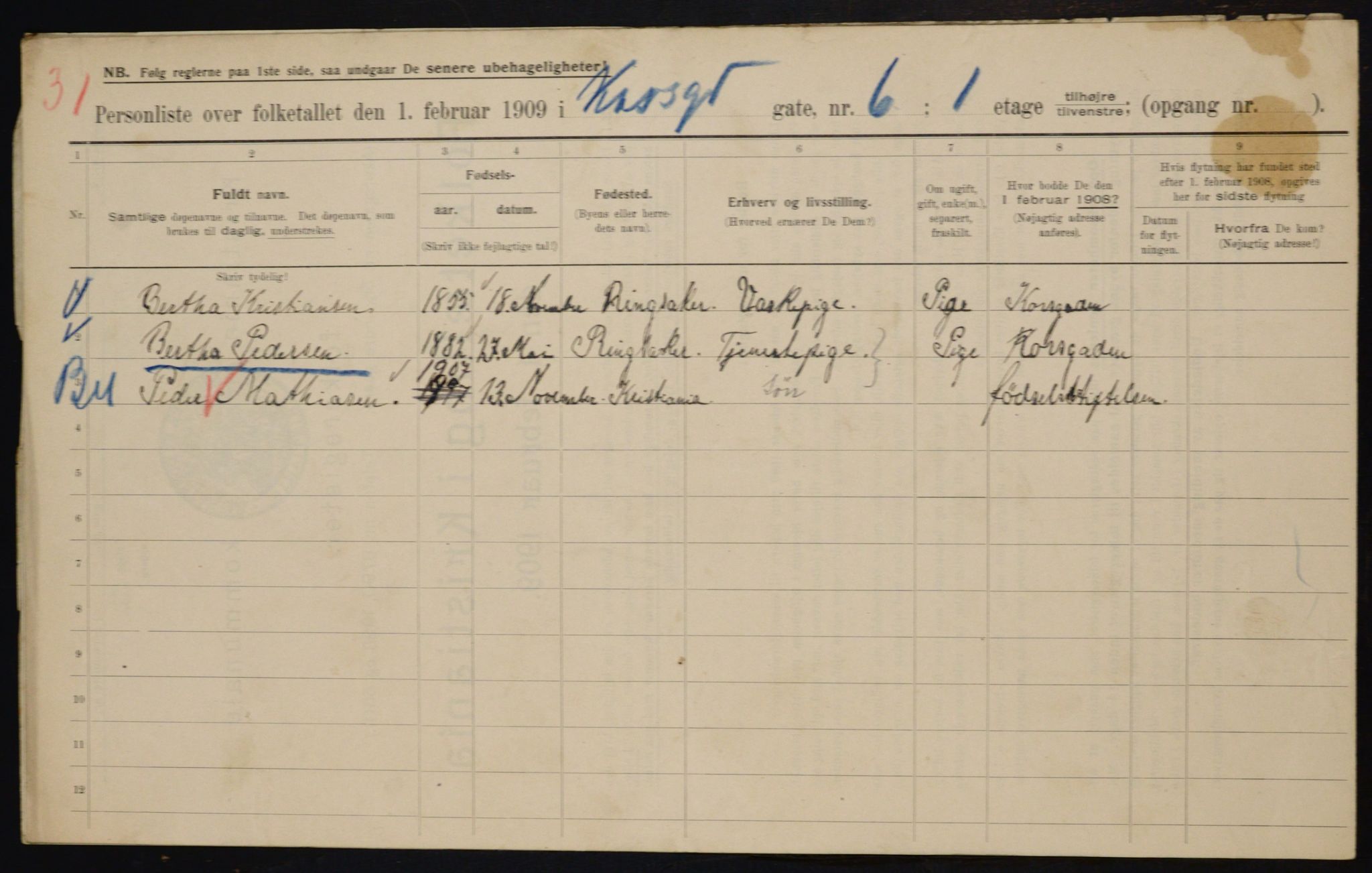 OBA, Municipal Census 1909 for Kristiania, 1909, p. 49041