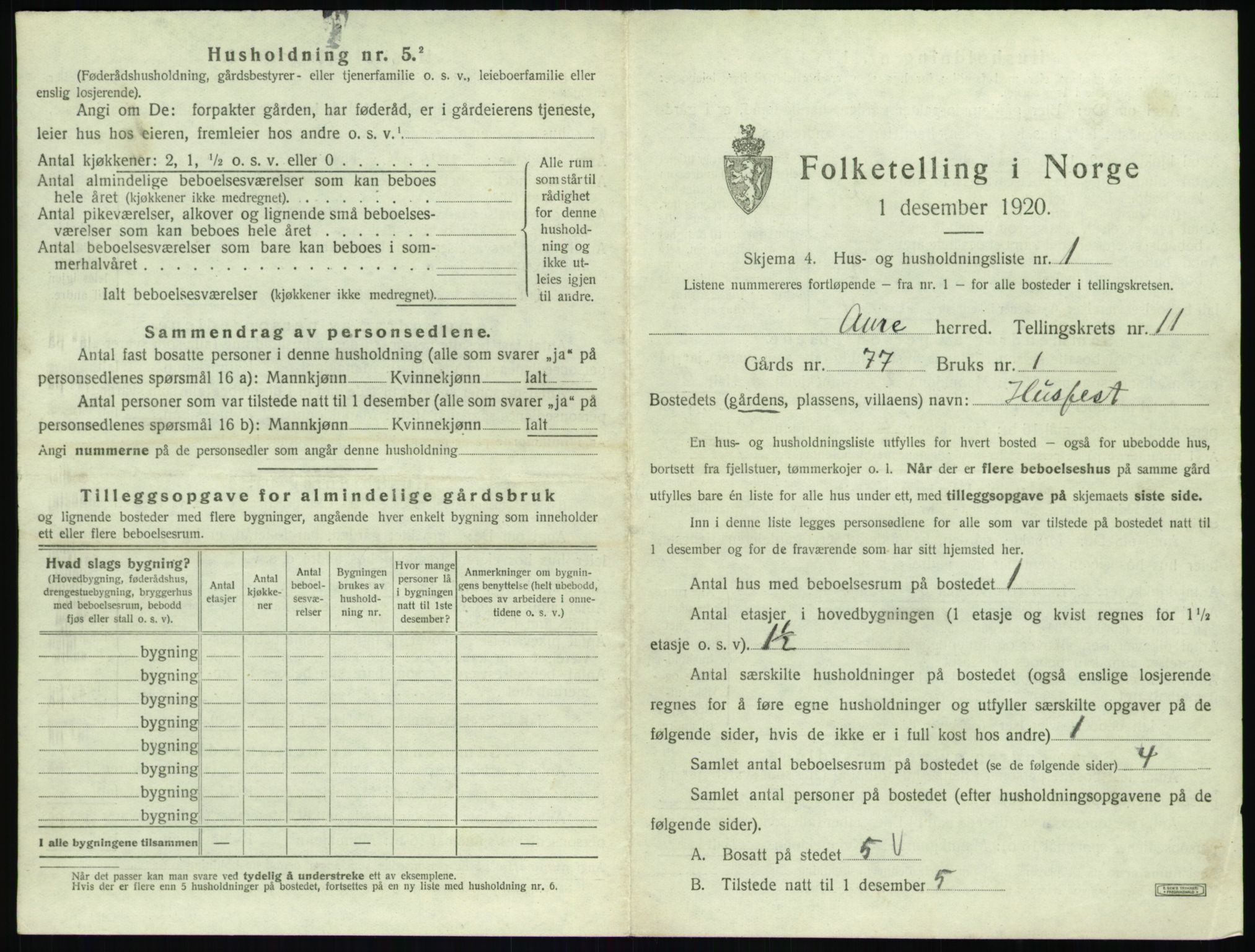 SAT, 1920 census for Aure, 1920, p. 640