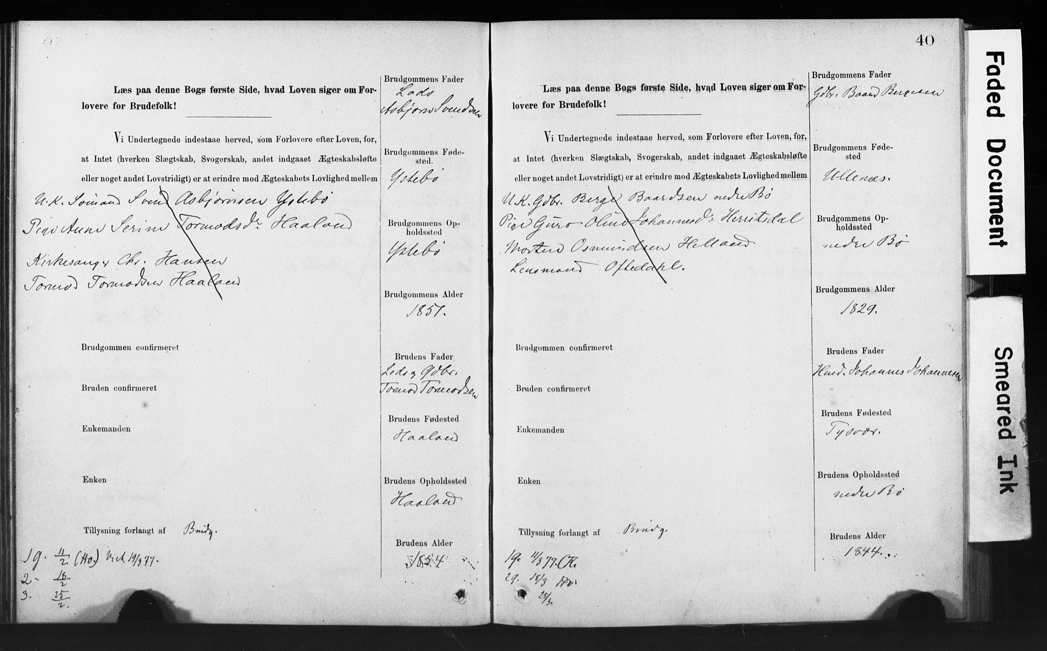 Rennesøy sokneprestkontor, AV/SAST-A -101827/I/Ie/L0001: Banns register no. 1, 1873-1898, p. 40