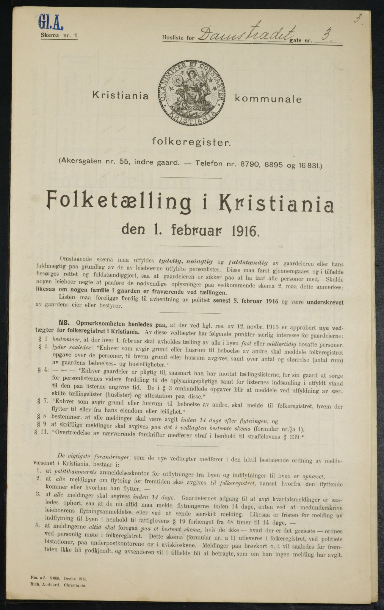 OBA, Municipal Census 1916 for Kristiania, 1916, p. 14463