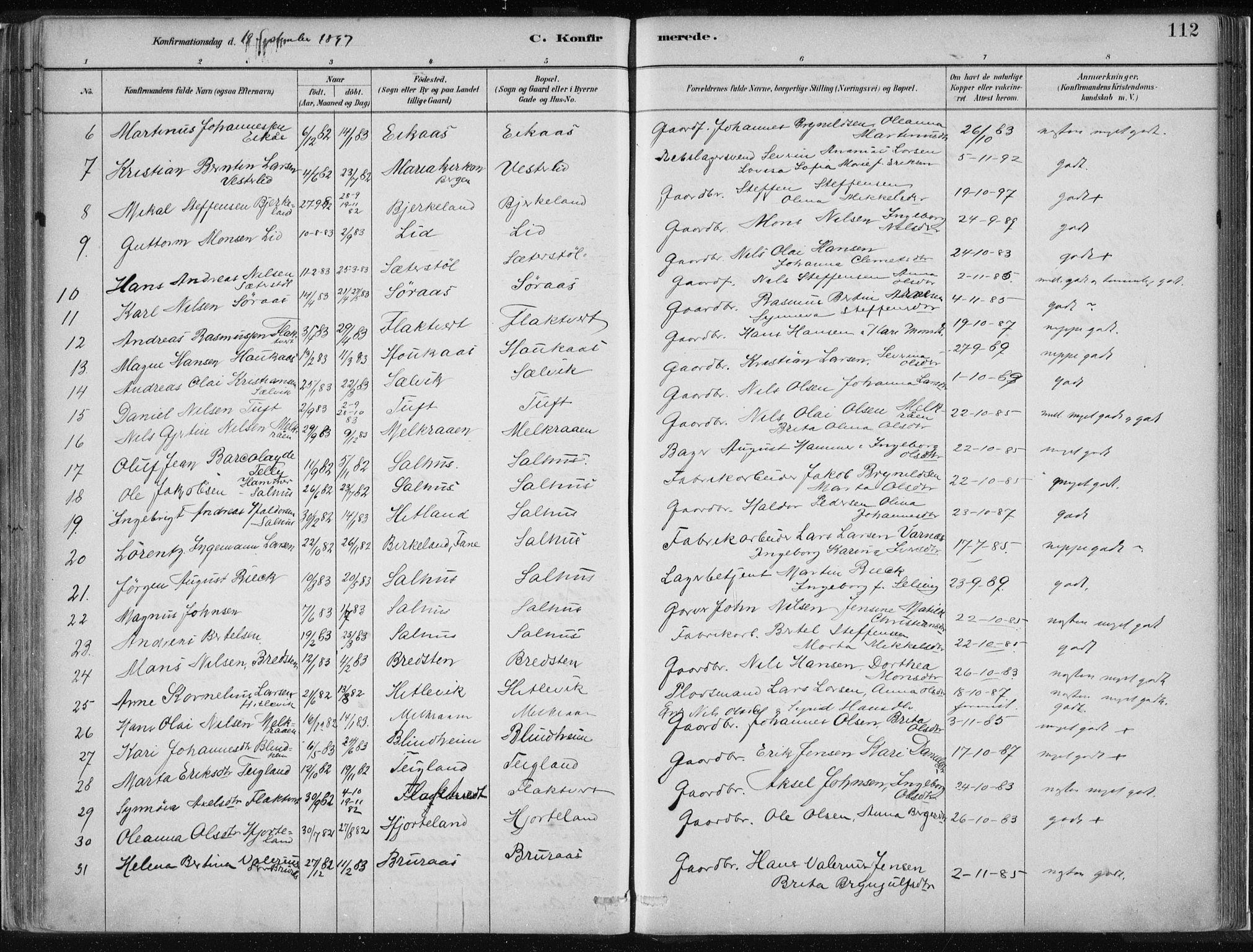 Hamre sokneprestembete, SAB/A-75501/H/Ha/Haa/Haad/L0001: Parish register (official) no. D  1, 1882-1906, p. 112