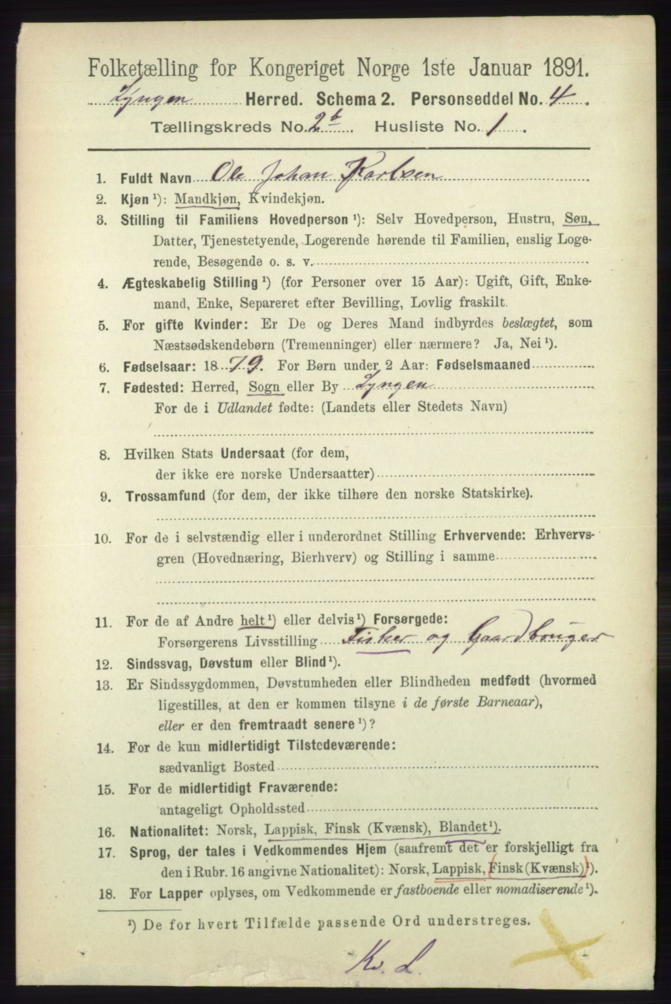 RA, 1891 census for 1938 Lyngen, 1891, p. 2473