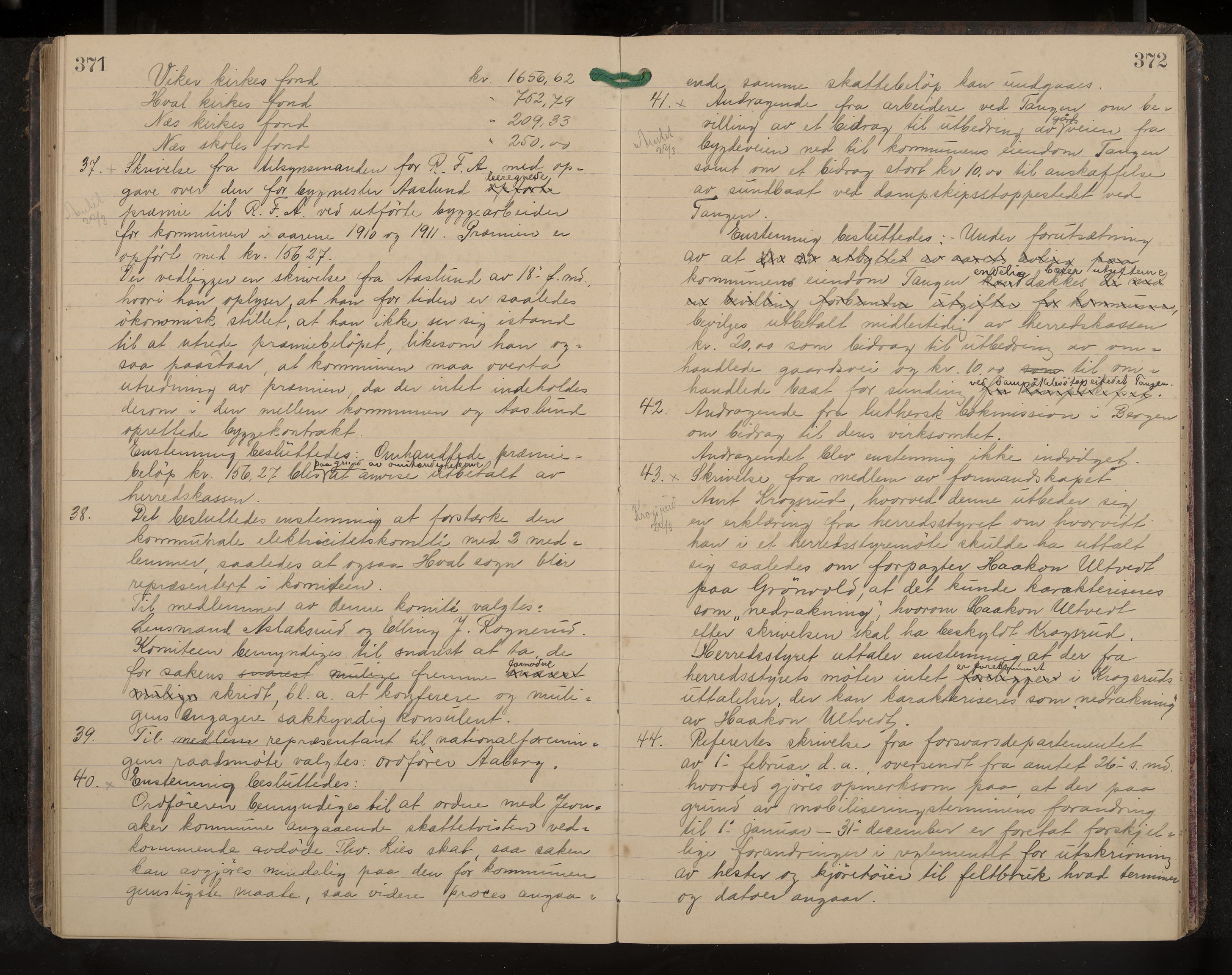 Ådal formannskap og sentraladministrasjon, IKAK/0614021/A/Aa/L0003: Møtebok, 1907-1914, p. 371-372