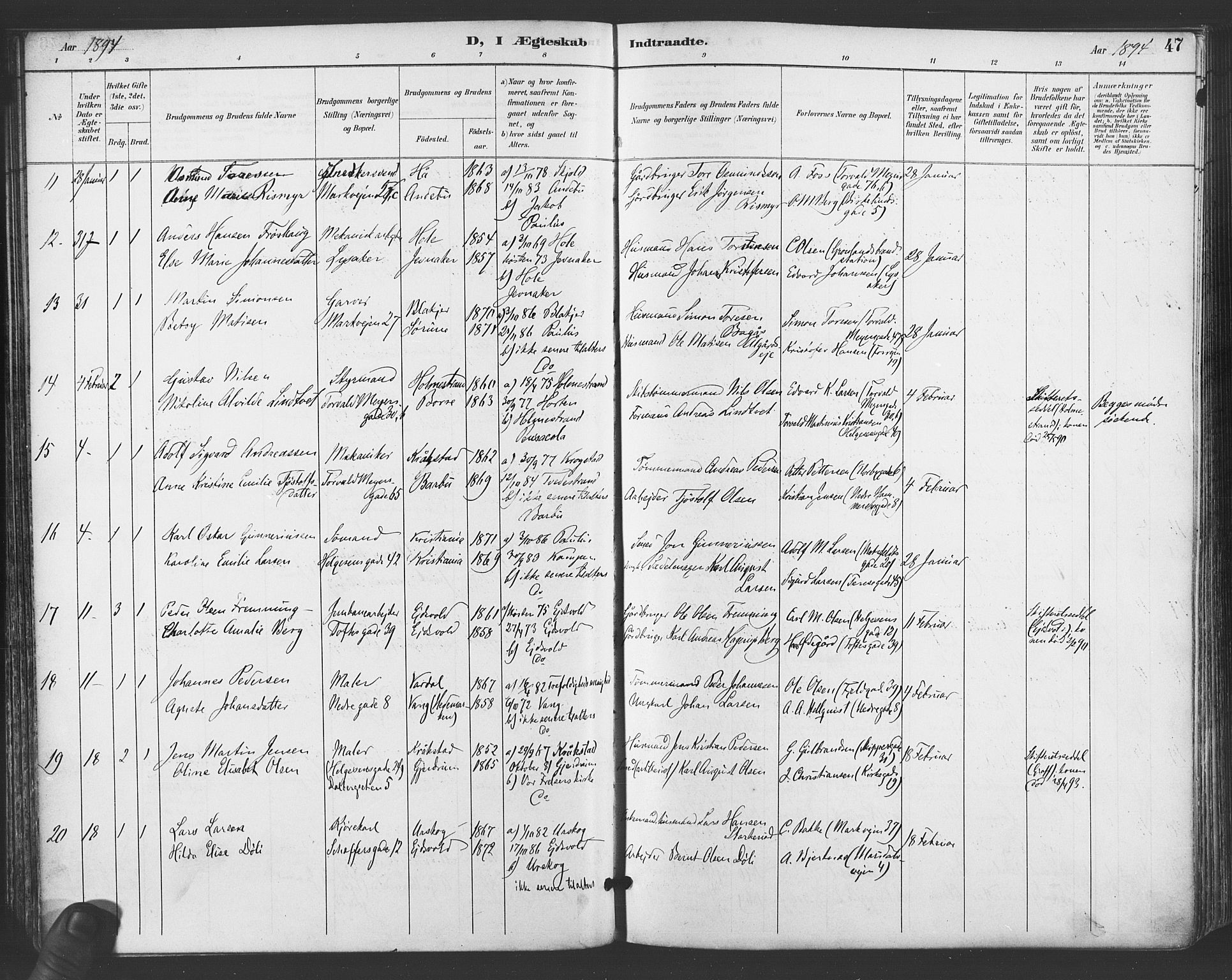 Paulus prestekontor Kirkebøker, SAO/A-10871/F/Fa/L0009: Parish register (official) no. 9, 1891-1901, p. 47