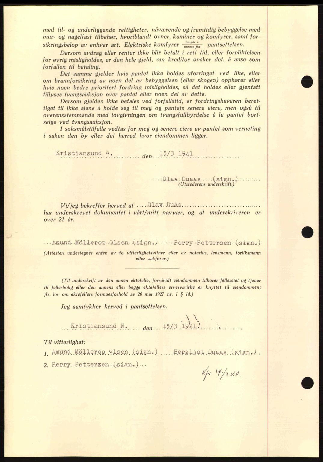 Nordmøre sorenskriveri, AV/SAT-A-4132/1/2/2Ca: Mortgage book no. B87, 1940-1941, Diary no: : 468/1941