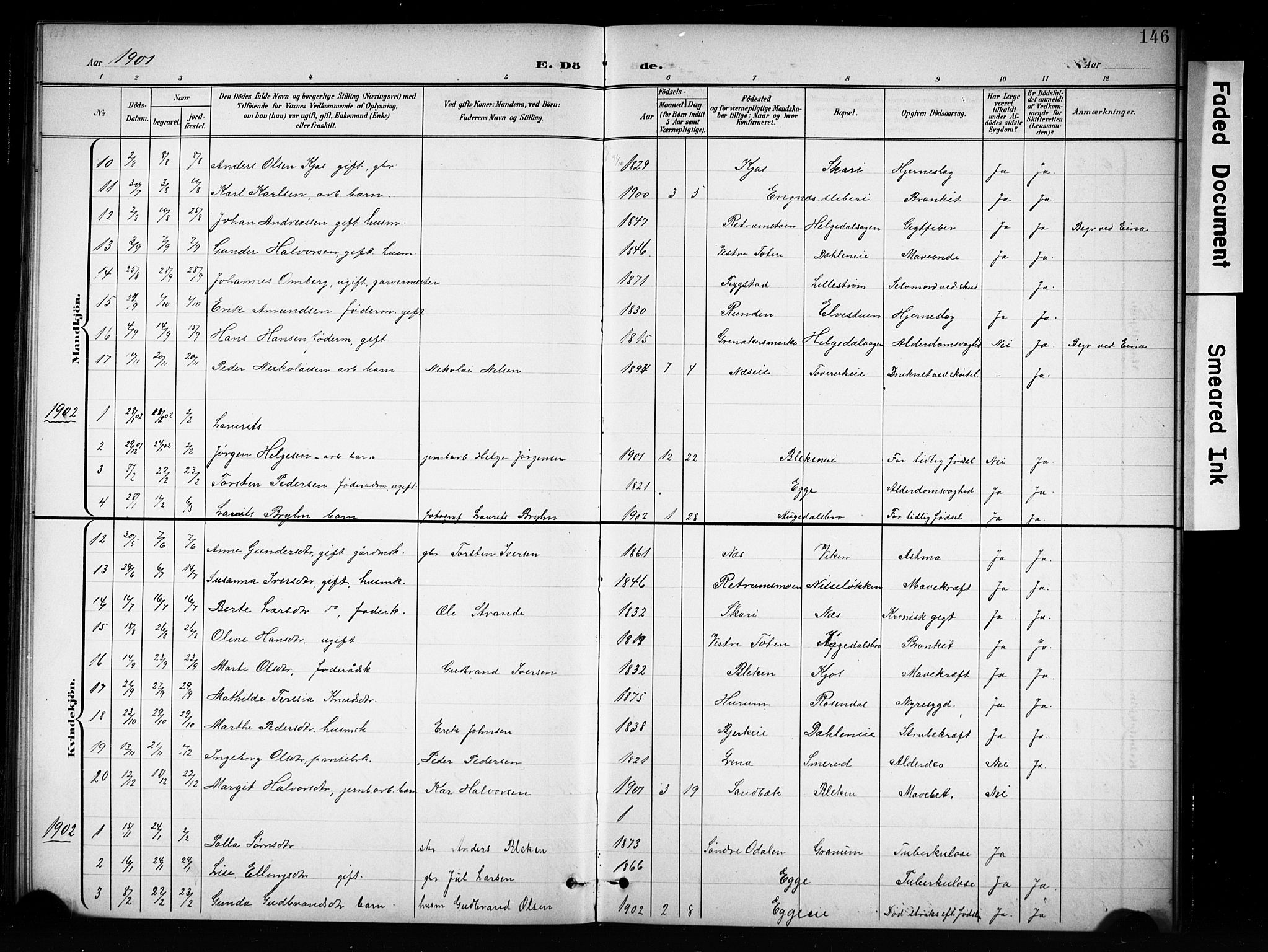 Brandbu prestekontor, SAH/PREST-114/H/Ha/Hab/L0005: Parish register (copy) no. 5, 1900-1913, p. 146