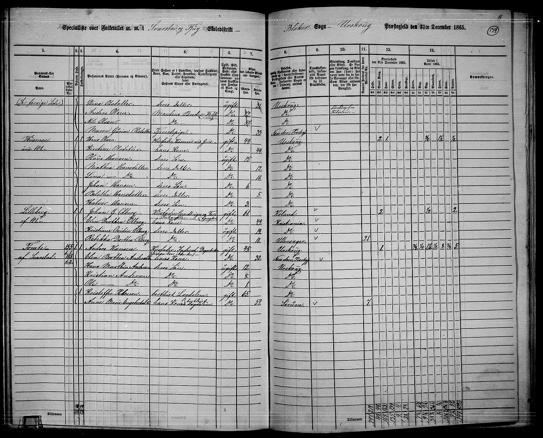 RA, 1865 census for Aurskog, 1865, p. 166