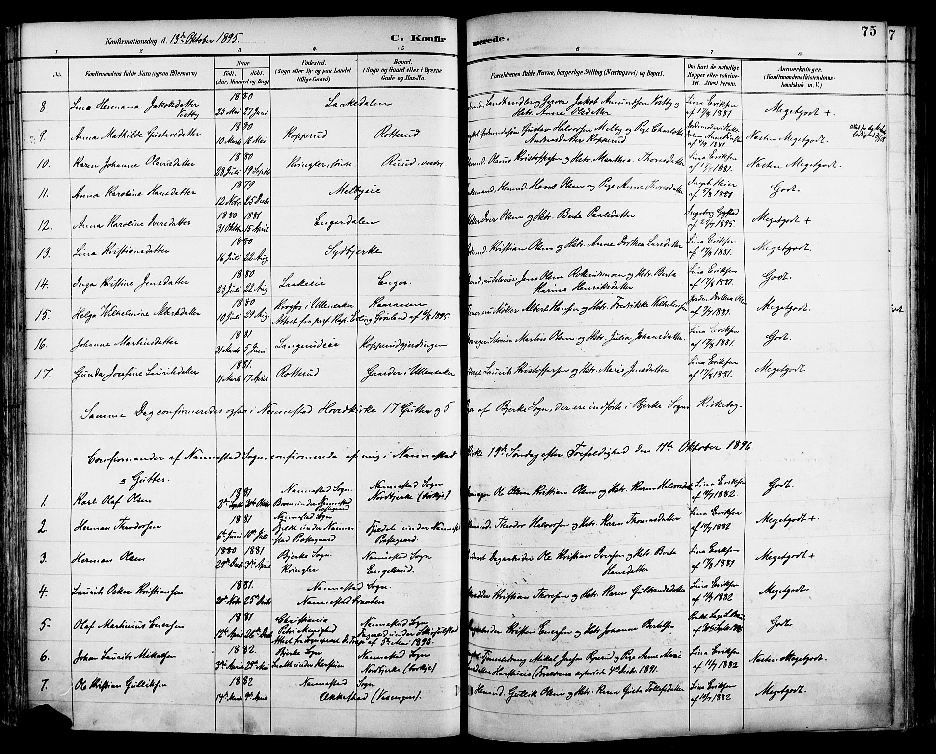 Nannestad prestekontor Kirkebøker, AV/SAO-A-10414a/F/Fa/L0015: Parish register (official) no. I 15, 1891-1905, p. 75