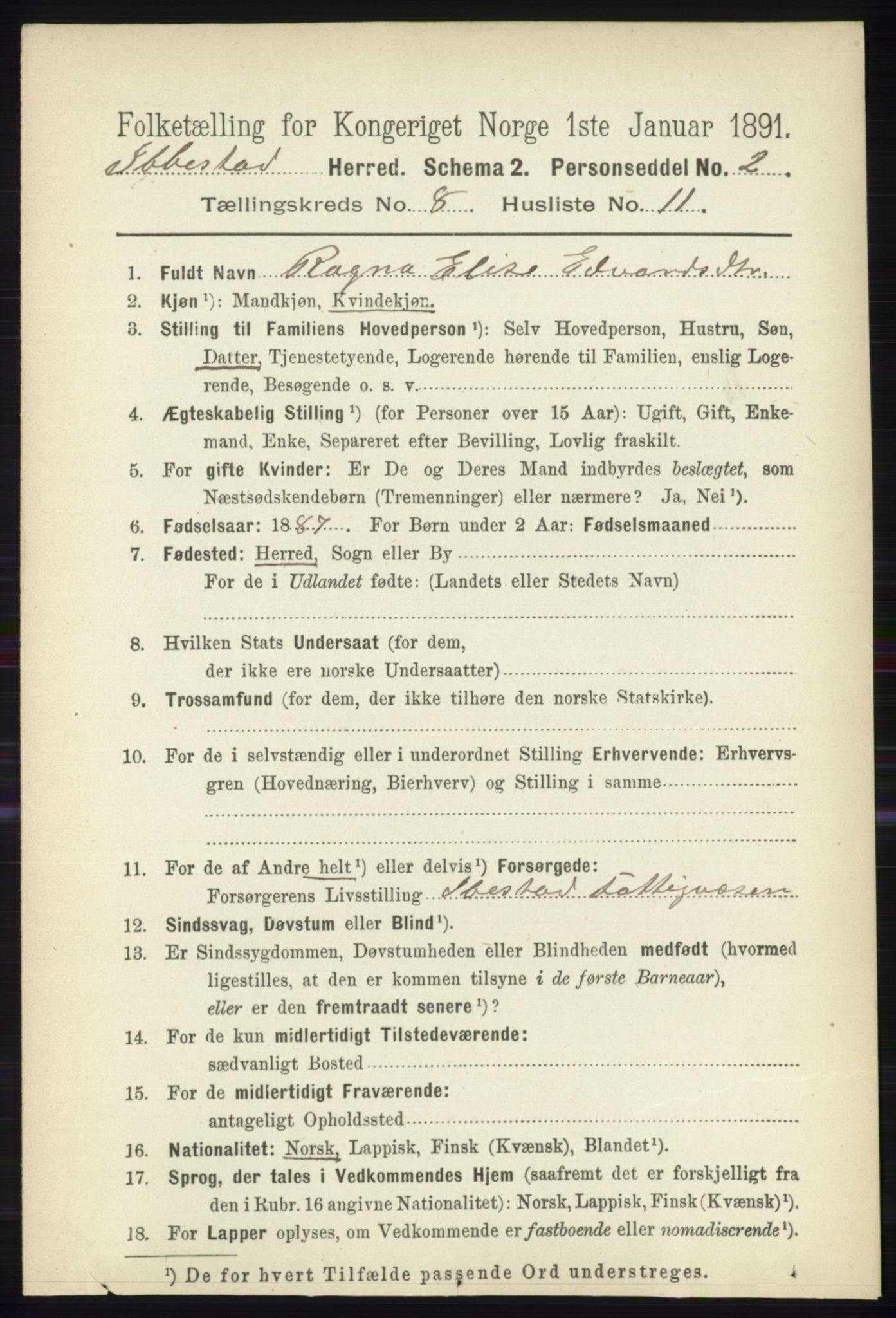 RA, 1891 census for 1917 Ibestad, 1891, p. 5301