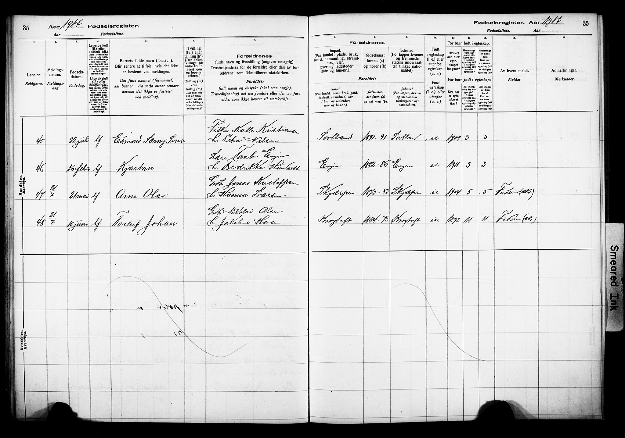 Ministerialprotokoller, klokkerbøker og fødselsregistre - Nordland, AV/SAT-A-1459/880/L1145: Birth register no. 880.II.4.1, 1916-1929, p. 35