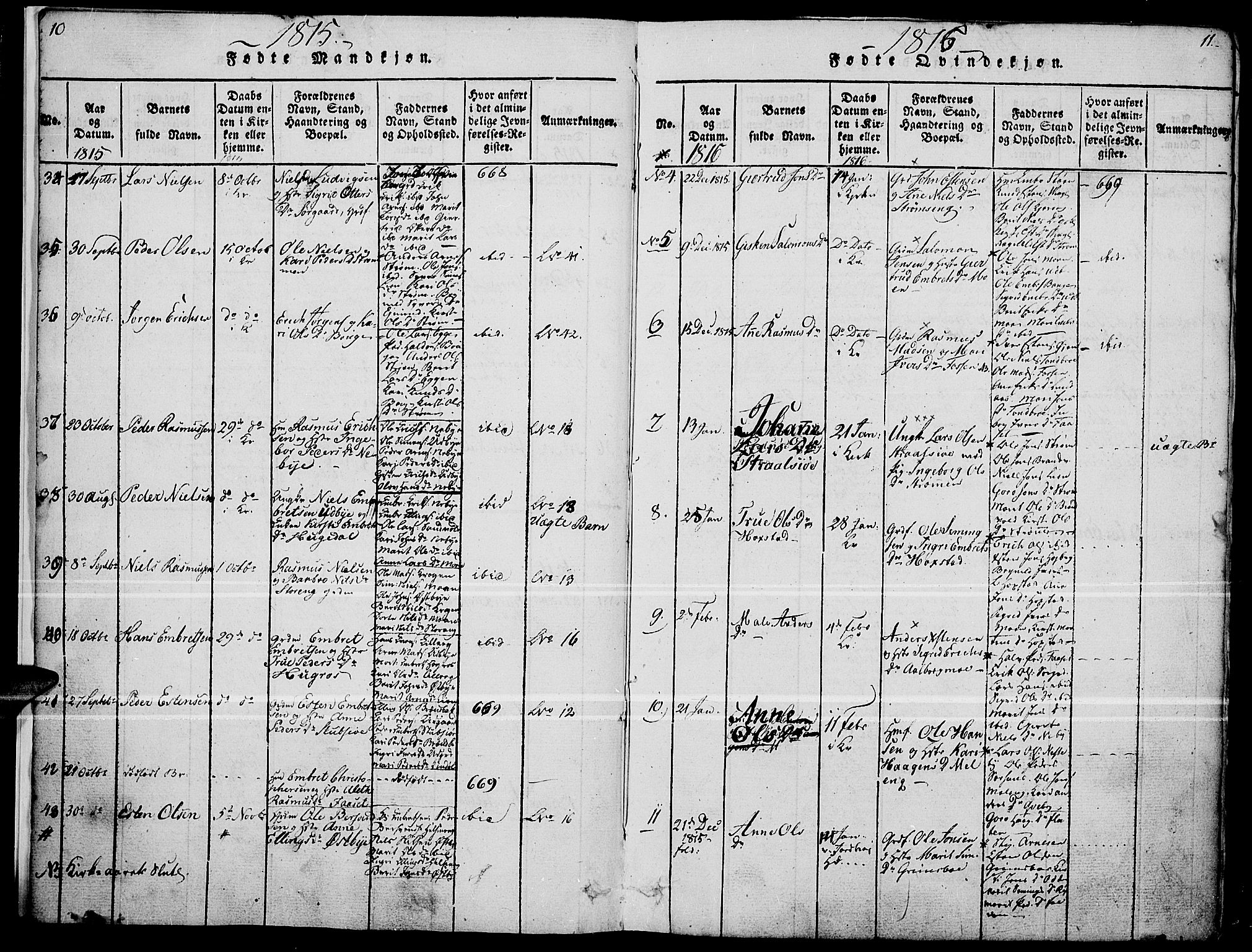 Tynset prestekontor, SAH/PREST-058/H/Ha/Haa/L0018: Parish register (official) no. 18, 1815-1829, p. 10-11