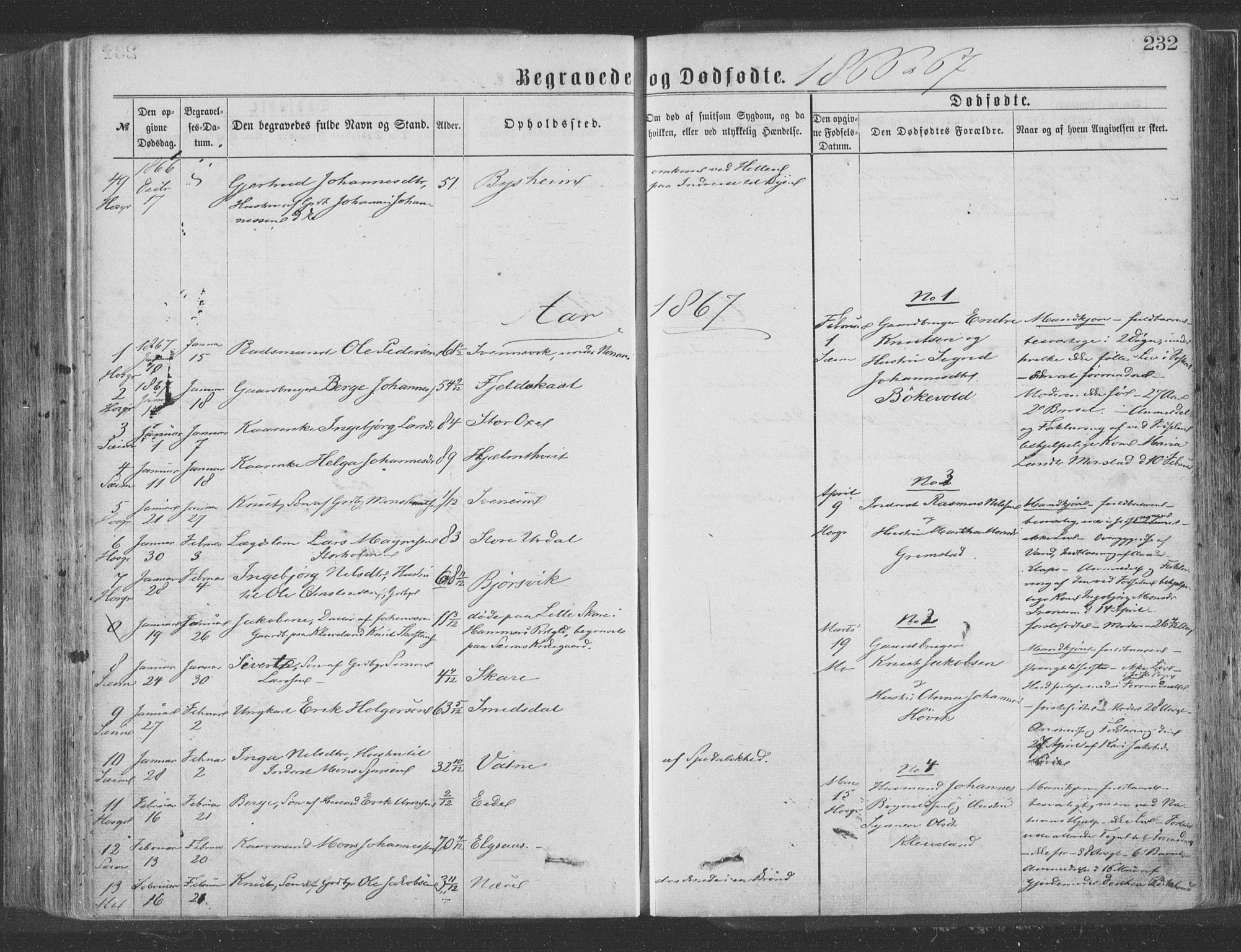 Hosanger sokneprestembete, SAB/A-75801/H/Haa: Parish register (official) no. A 9, 1864-1876, p. 232