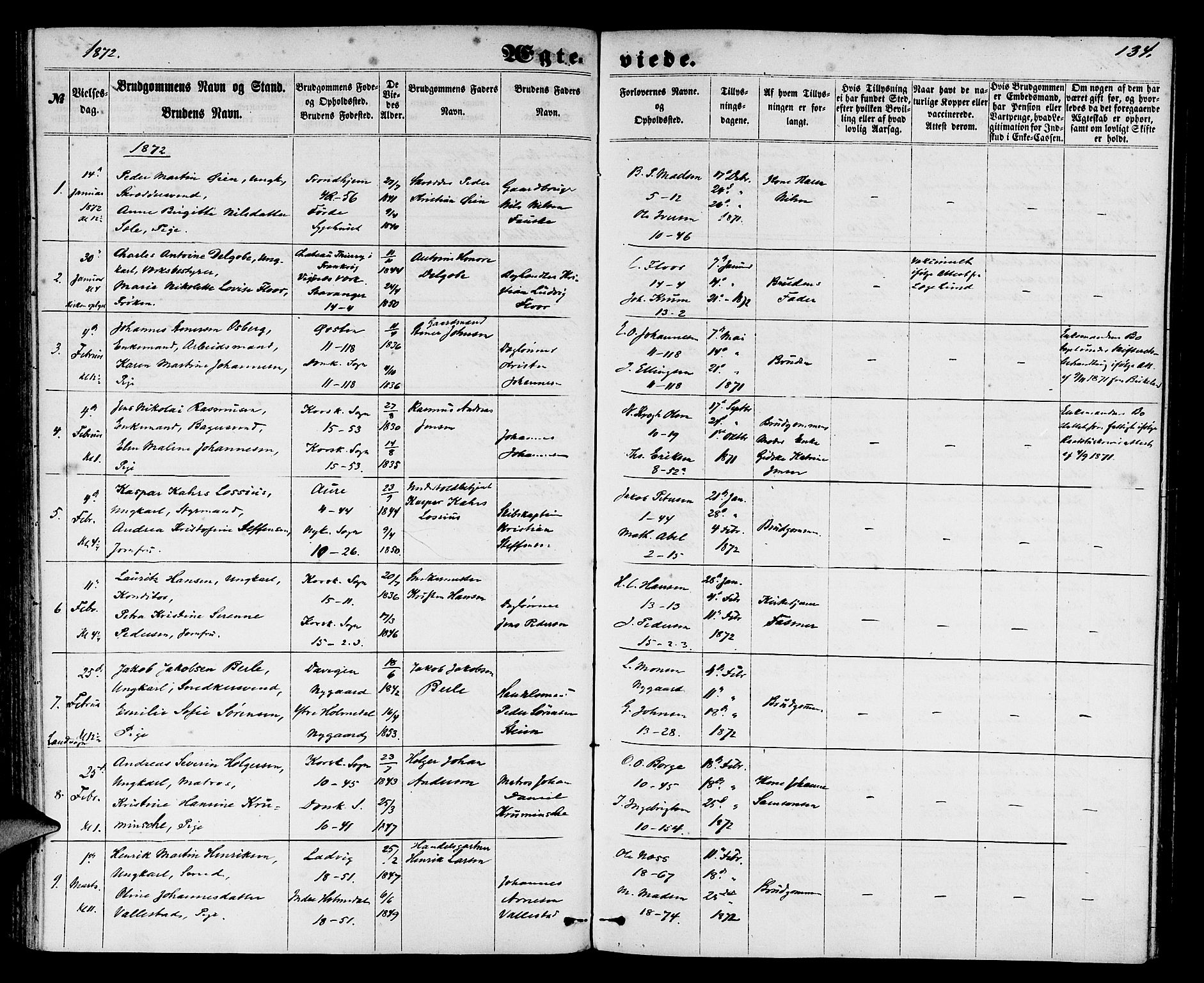 Domkirken sokneprestembete, AV/SAB-A-74801/H/Hab/L0030: Parish register (copy) no. D 2, 1857-1876, p. 134