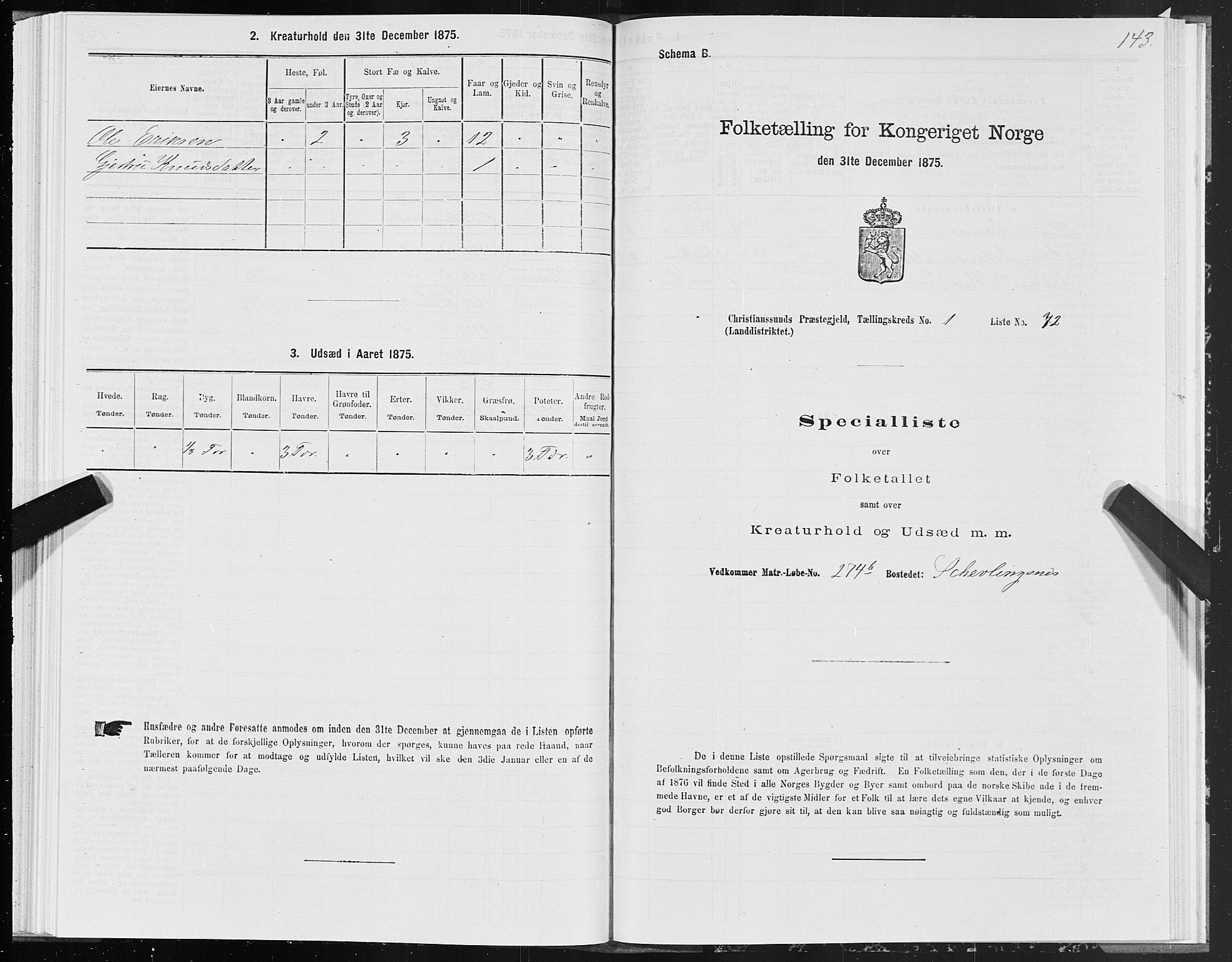 SAT, 1875 census for 1556L Kristiansund/Frei og Grip, 1875, p. 1143