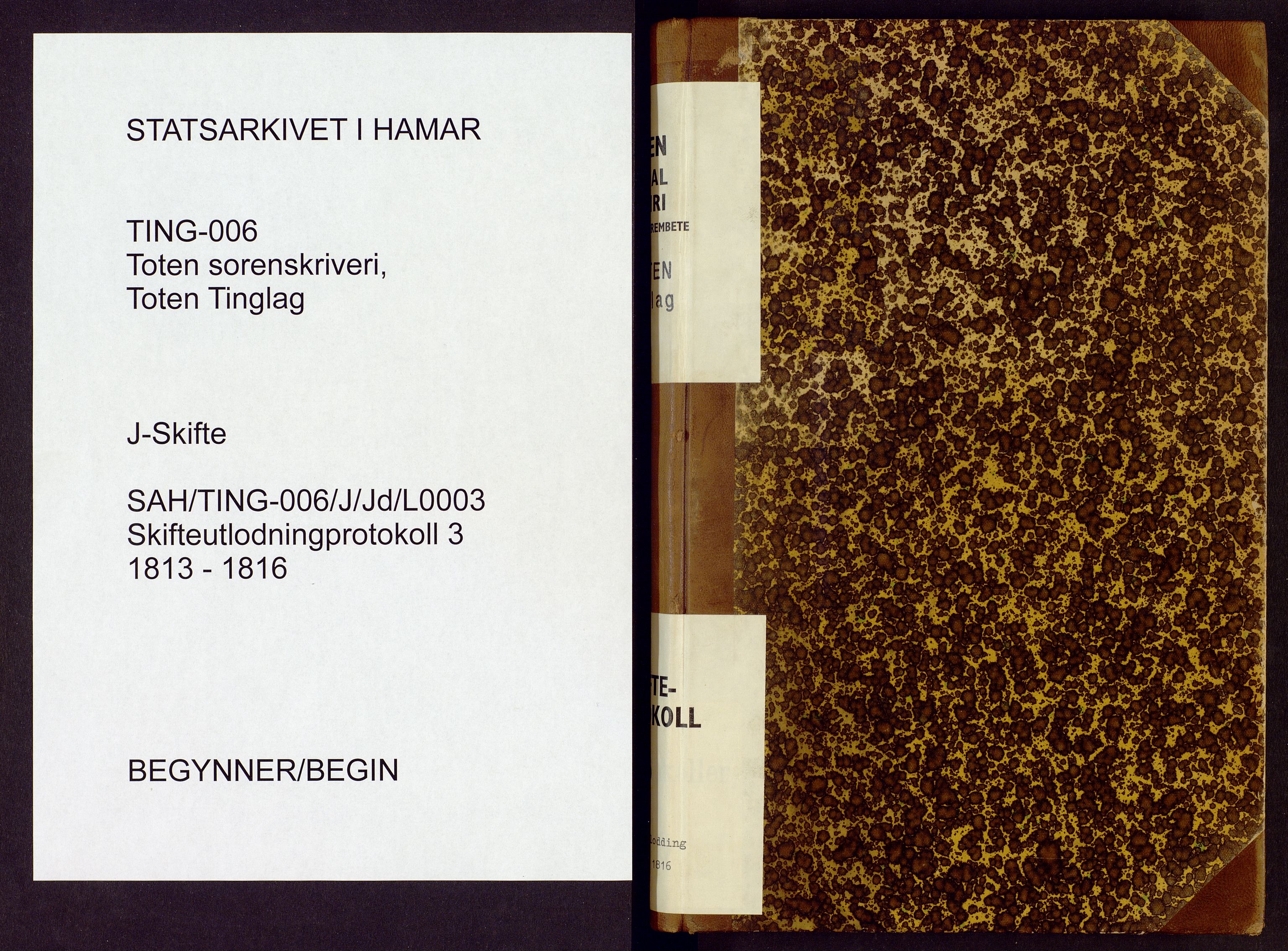 Toten tingrett, SAH/TING-006/J/Jd/L0003: Skifteutlodningsprotokoll - Toten, 1813-1816