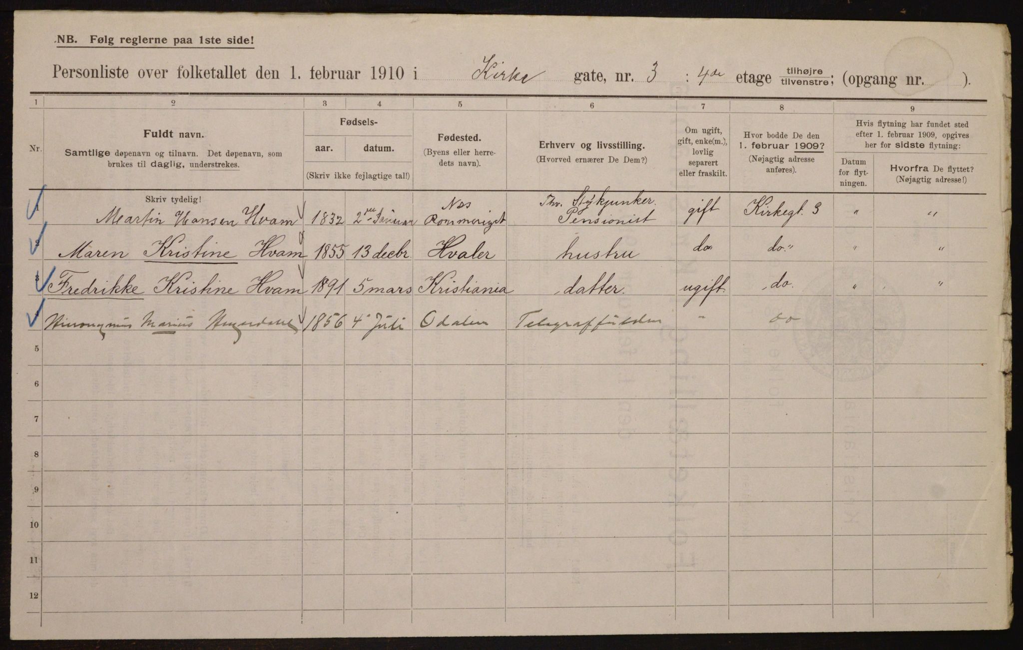 OBA, Municipal Census 1910 for Kristiania, 1910, p. 48215