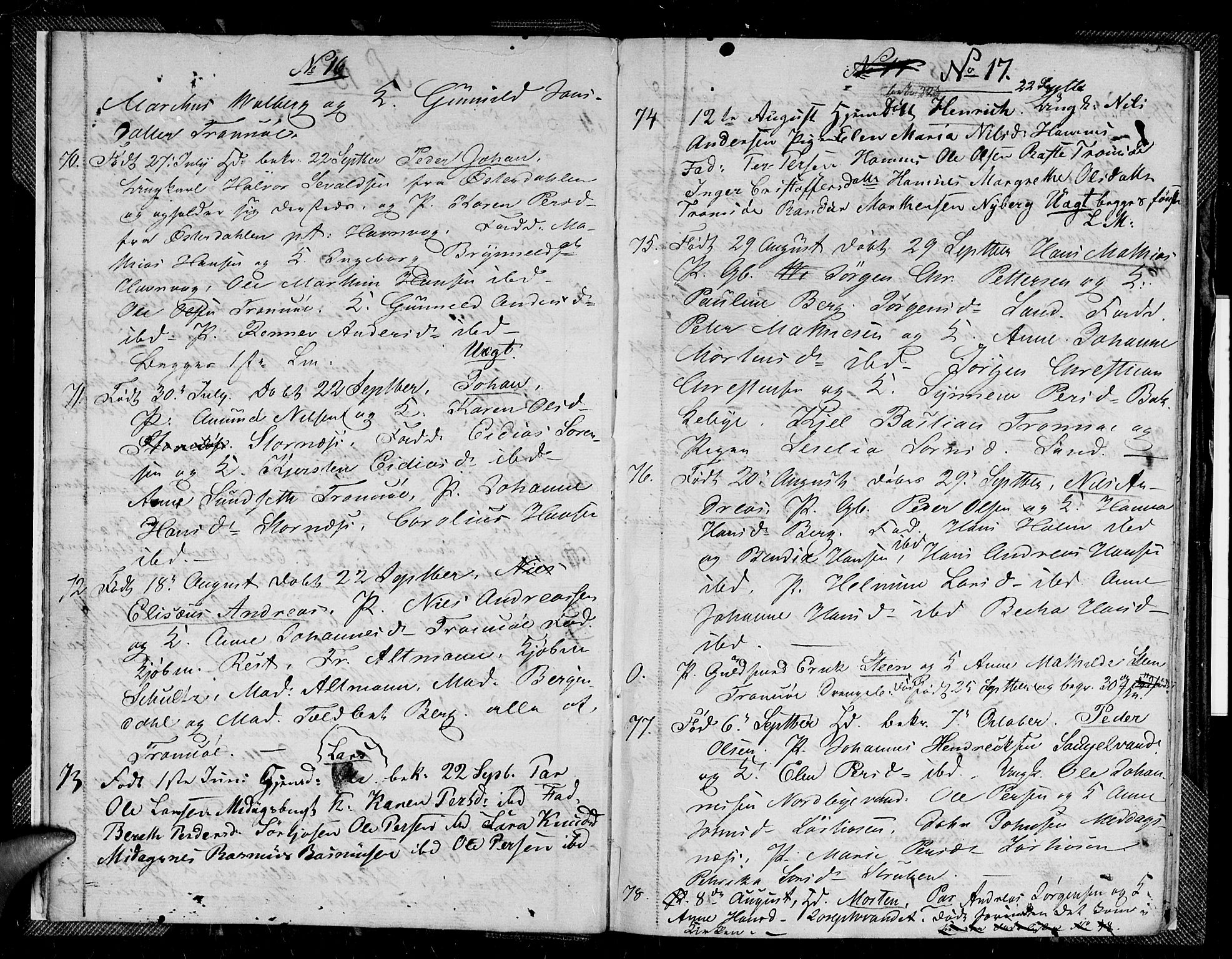 Tromsø sokneprestkontor/stiftsprosti/domprosti, AV/SATØ-S-1343/G/Gb/L0002klokker: Parish register (copy) no. 2, 1832-1833, p. 16-17