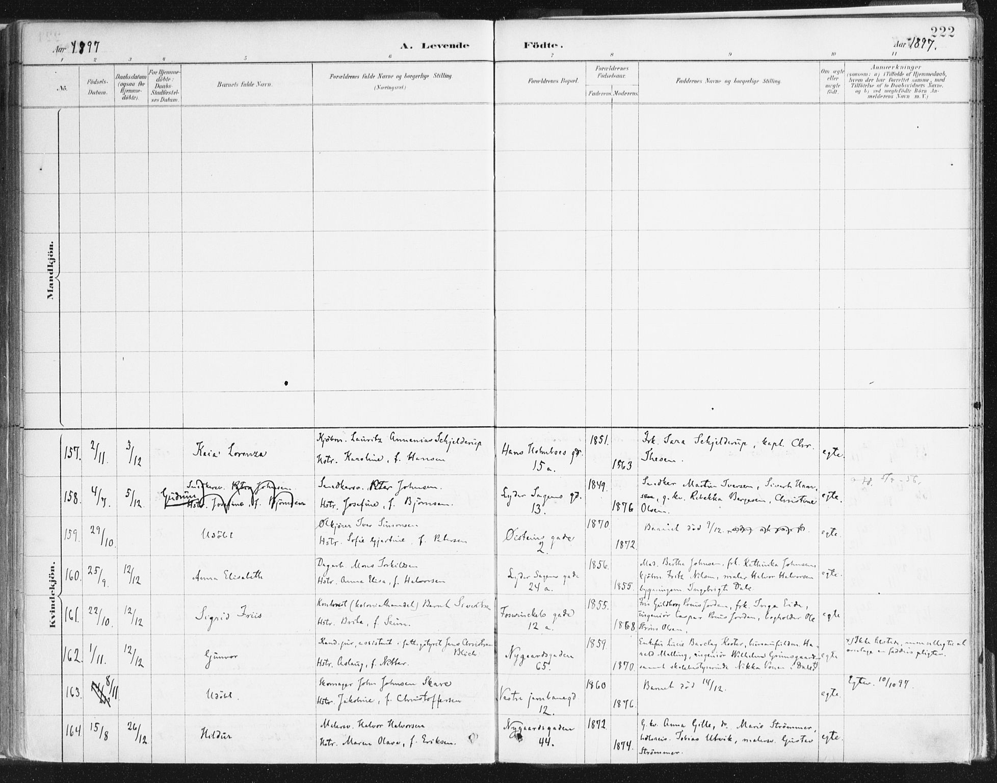 Johanneskirken sokneprestembete, AV/SAB-A-76001/H/Haa/L0001: Parish register (official) no. A 1, 1885-1900, p. 222
