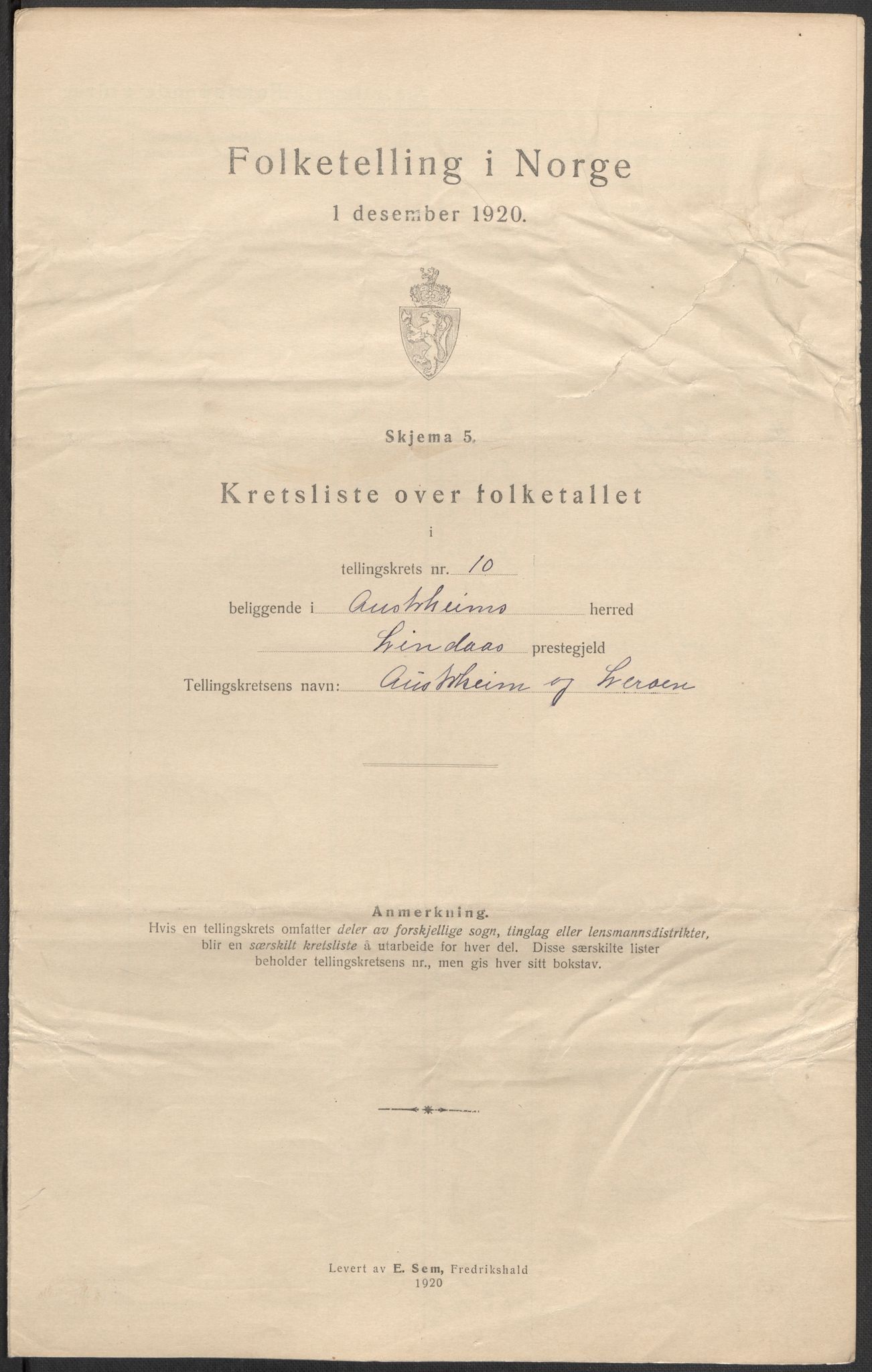 SAB, 1920 census for Austrheim, 1920, p. 32