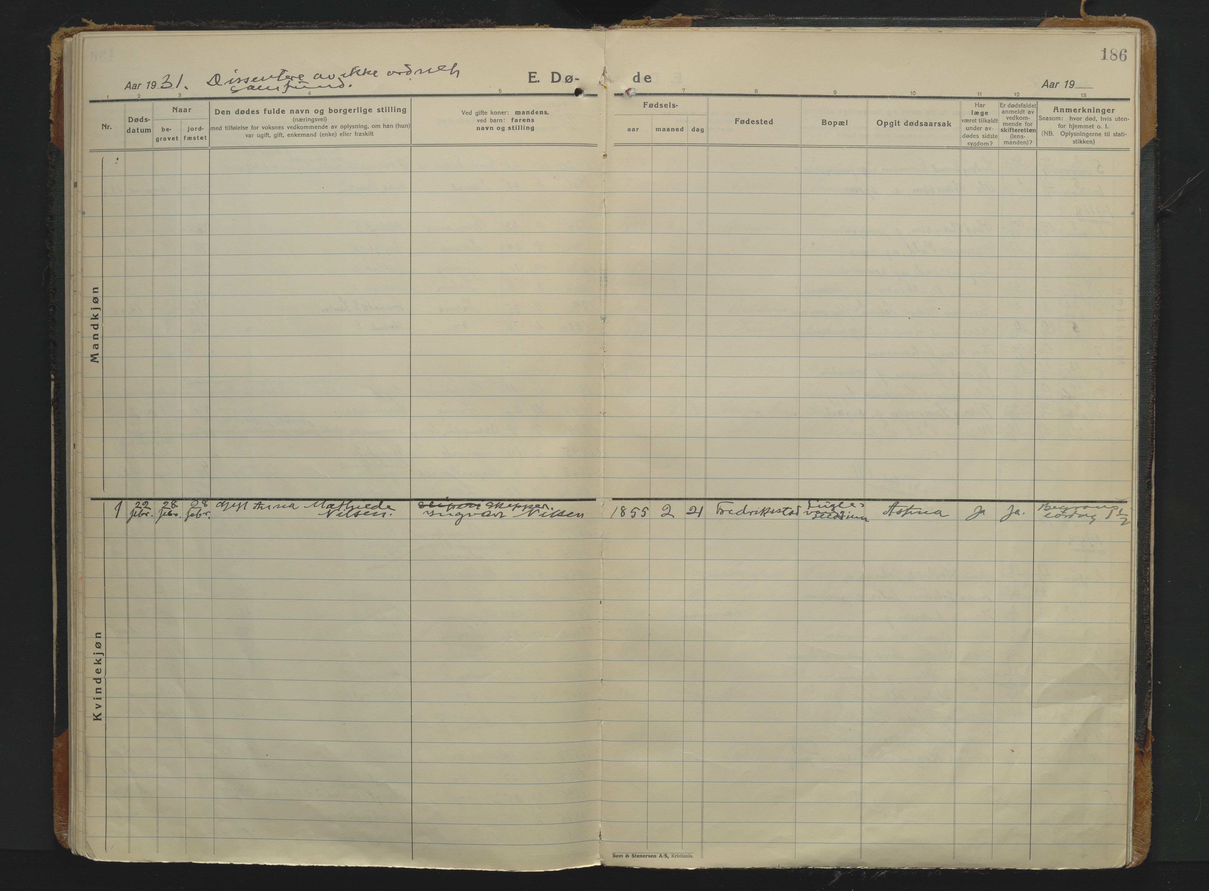 Larvik kirkebøker, AV/SAKO-A-352/F/Fb/L0006: Parish register (official) no. II 6, 1925-1961, p. 186