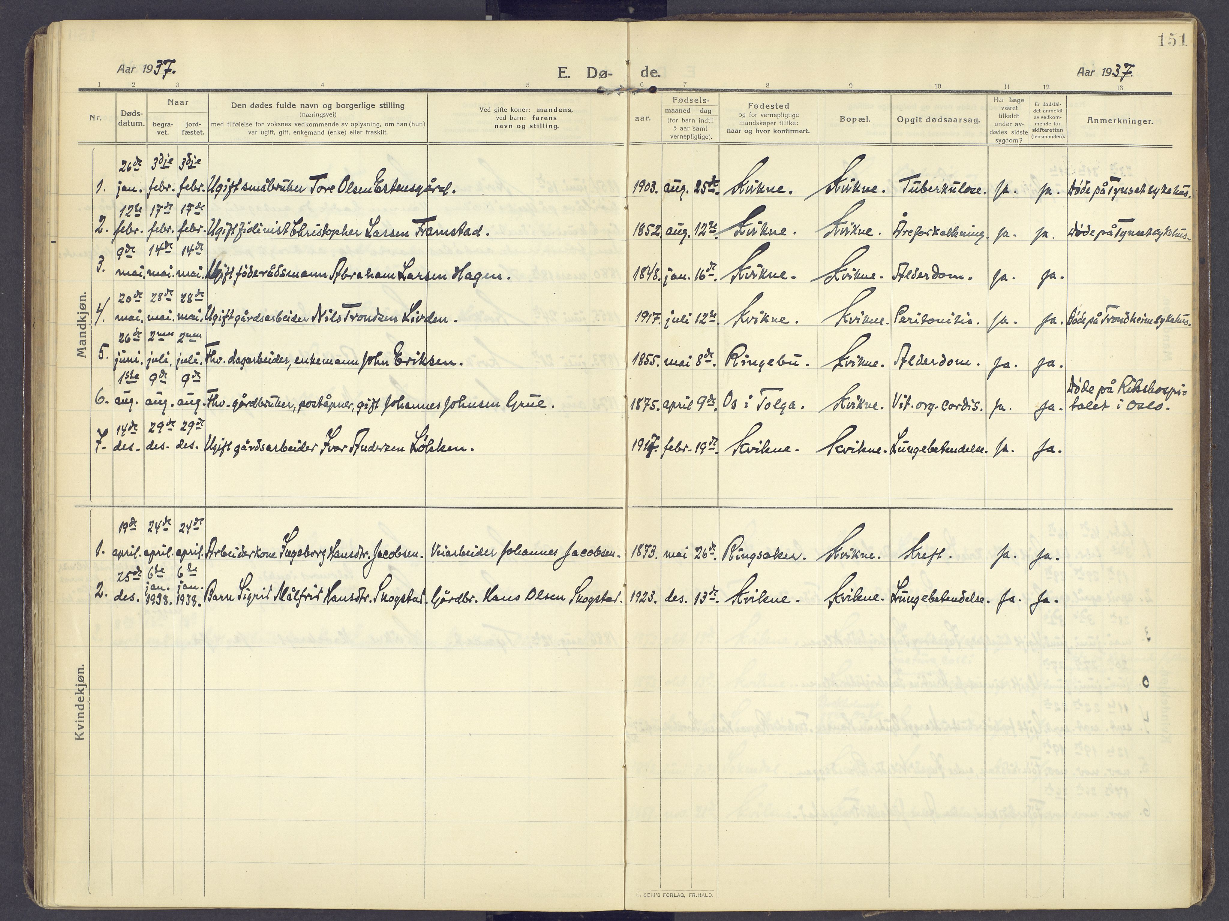 Kvikne prestekontor, SAH/PREST-064/H/Ha/Haa/L0009: Parish register (official) no. 9, 1911-1942, p. 151