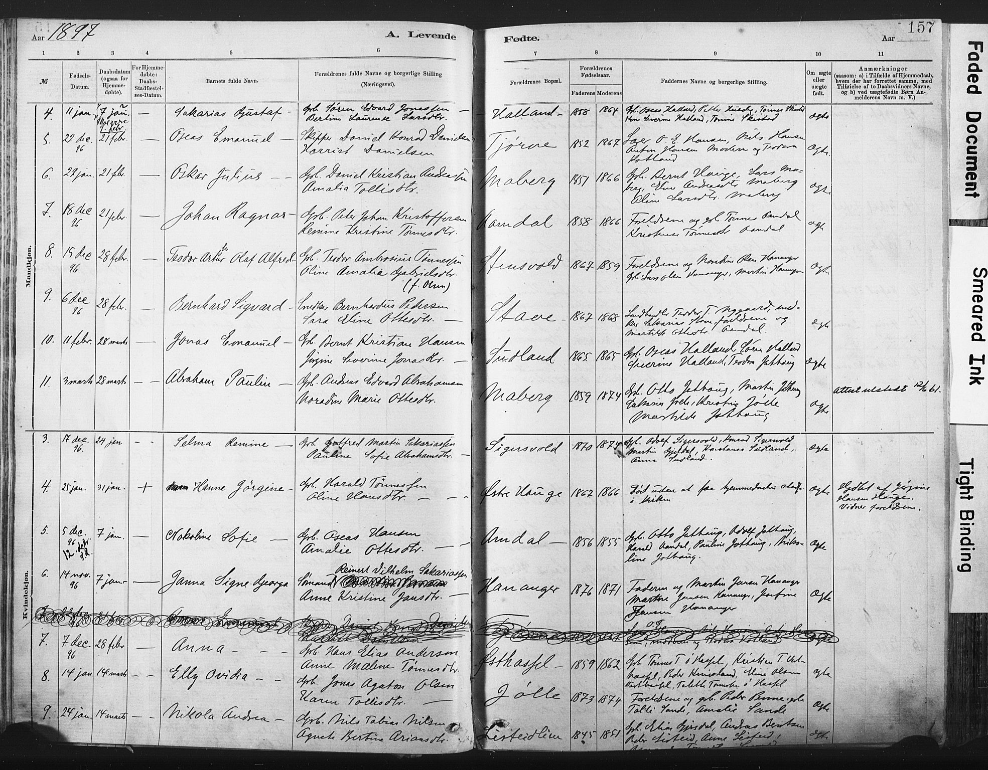 Lista sokneprestkontor, AV/SAK-1111-0027/F/Fa/L0012: Parish register (official) no. A 12, 1879-1903, p. 157