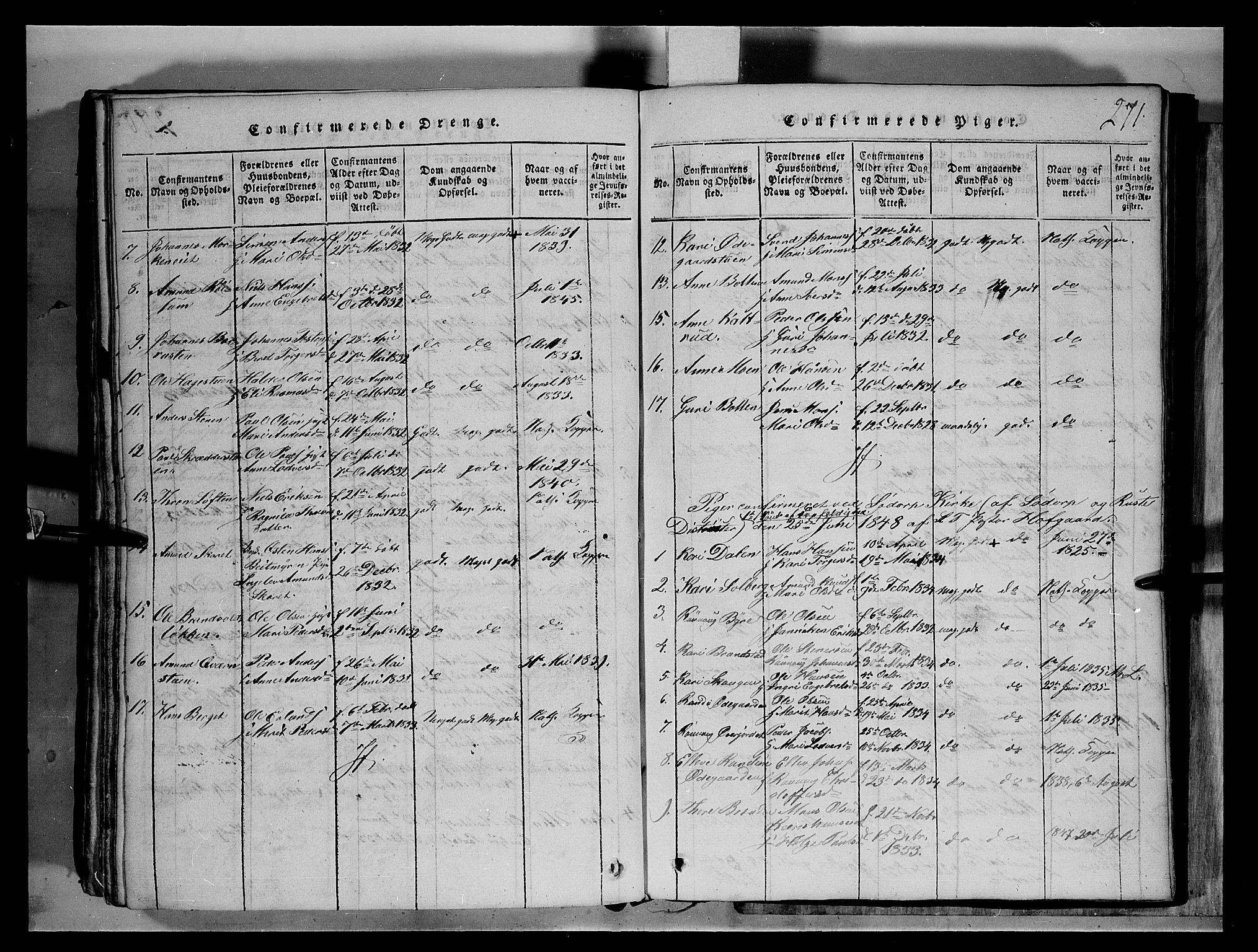 Fron prestekontor, SAH/PREST-078/H/Ha/Hab/L0004: Parish register (copy) no. 4, 1816-1850, p. 271