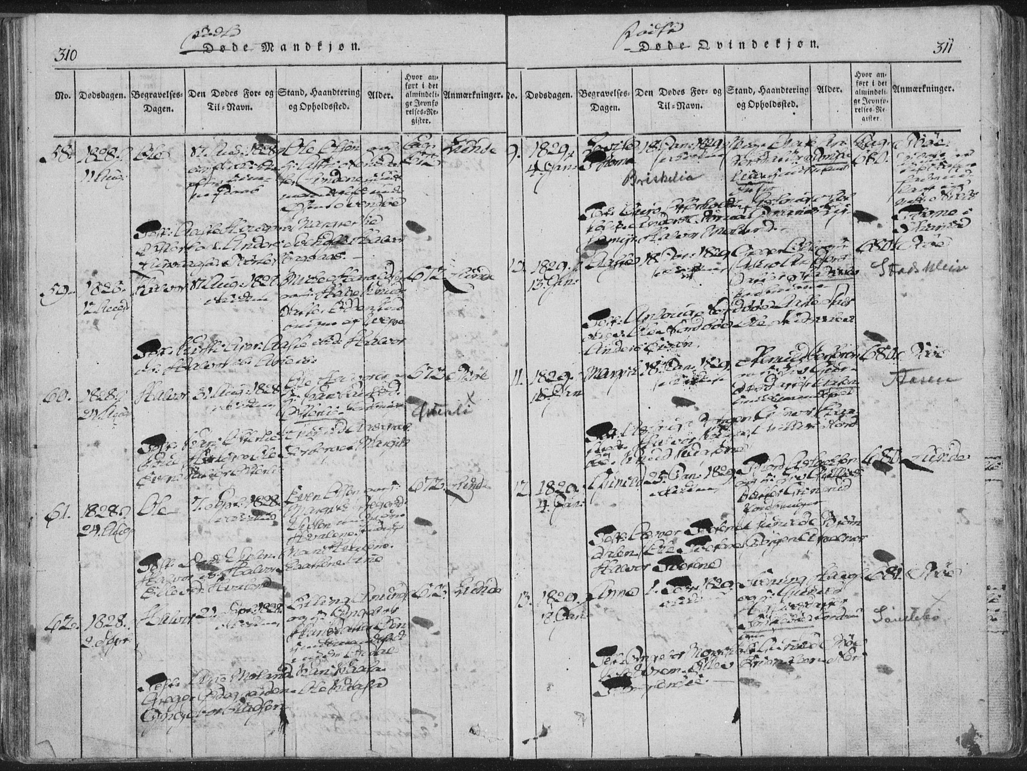 Bø kirkebøker, AV/SAKO-A-257/F/Fa/L0006: Parish register (official) no. 6, 1815-1831, p. 310-311