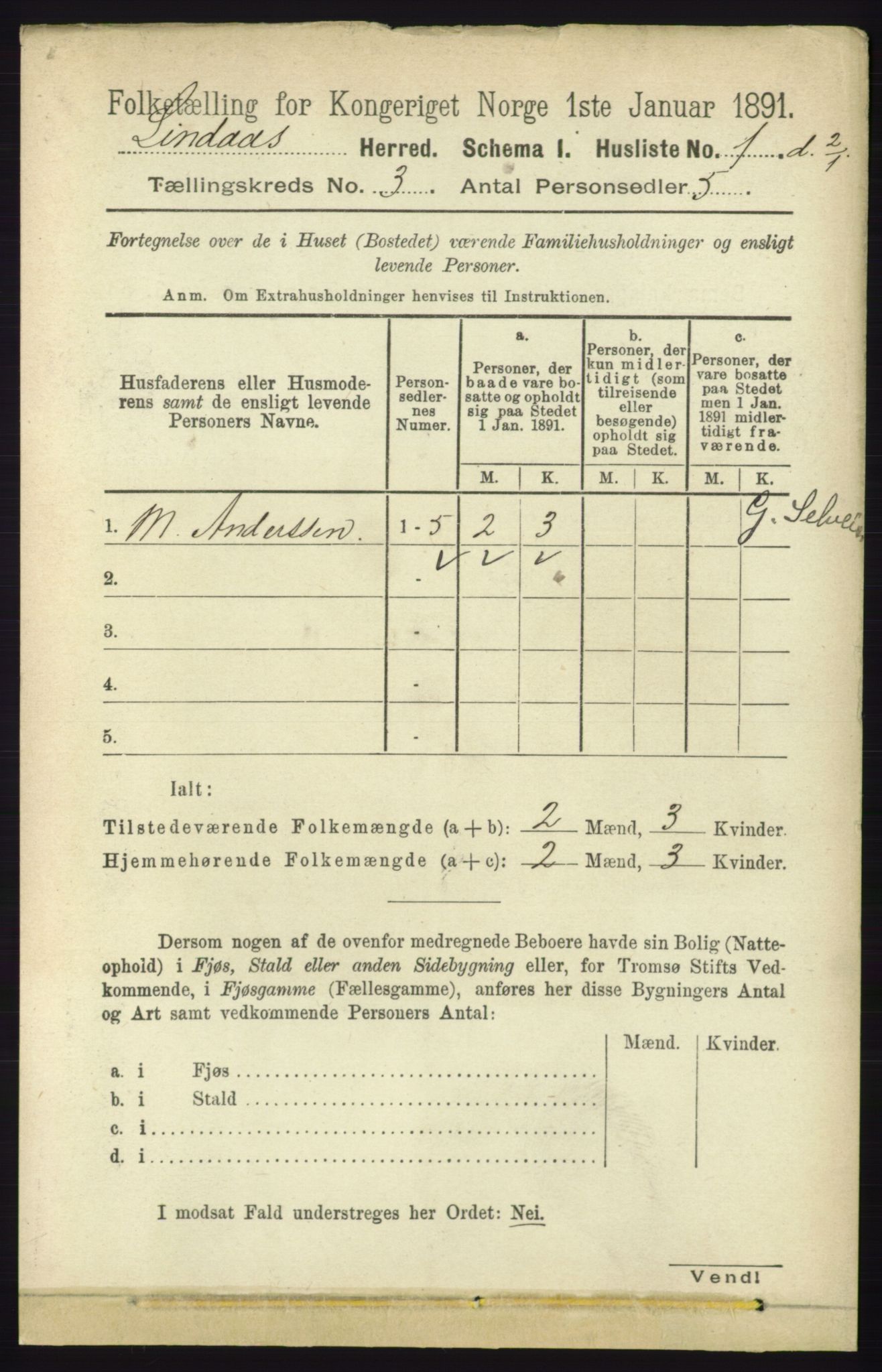RA, 1891 census for 1263 Lindås, 1891, p. 757