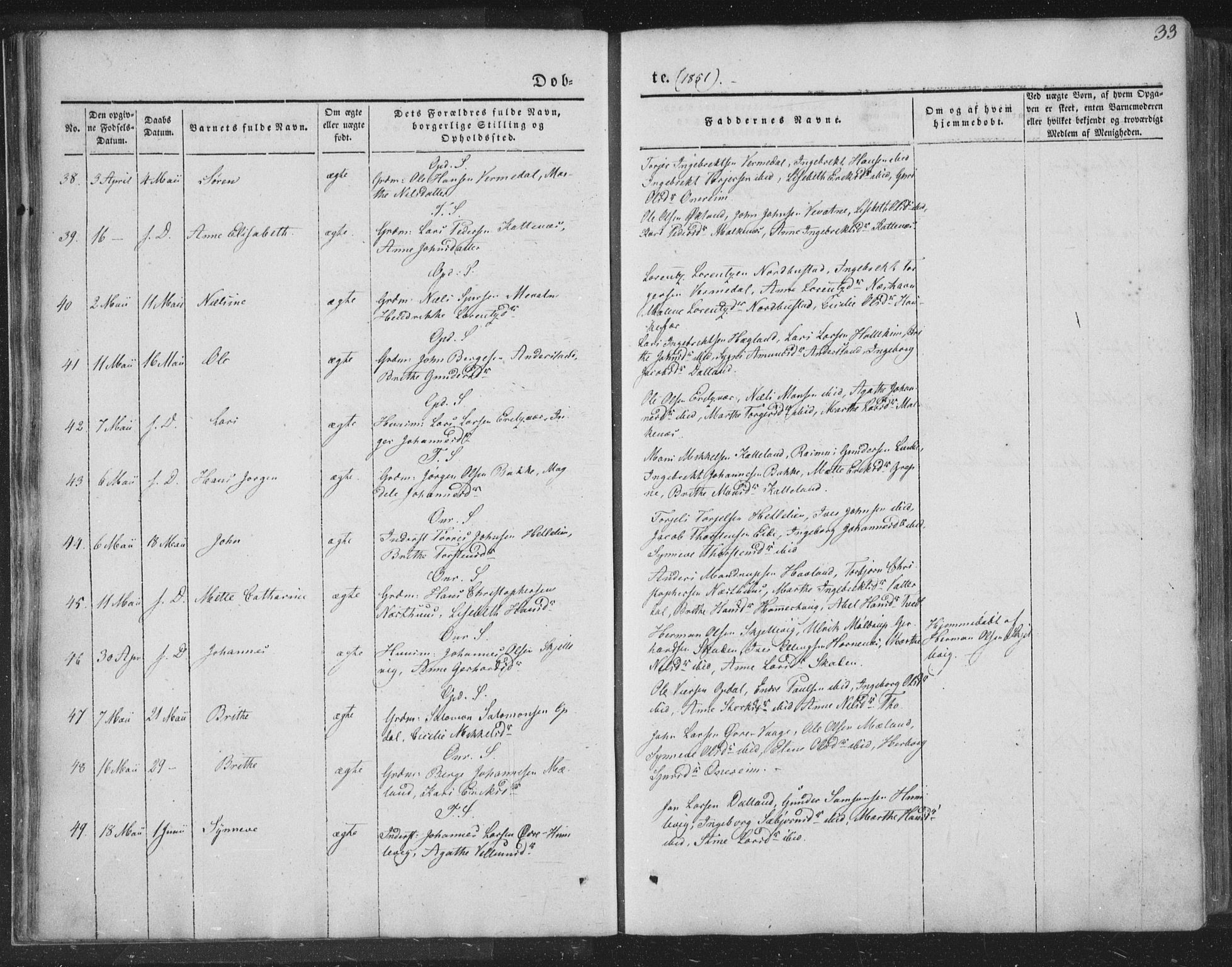 Tysnes sokneprestembete, AV/SAB-A-78601/H/Haa: Parish register (official) no. A 10, 1848-1859, p. 33