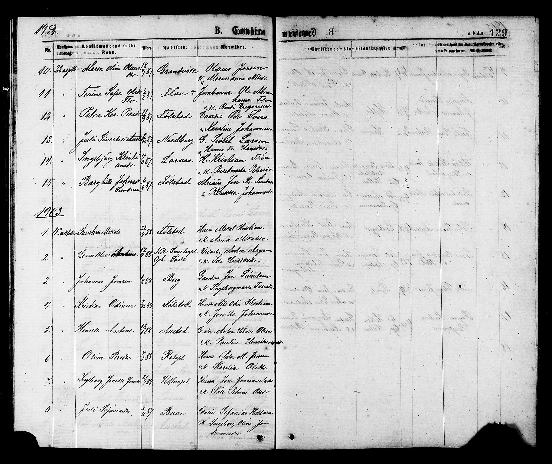 Ministerialprotokoller, klokkerbøker og fødselsregistre - Nord-Trøndelag, AV/SAT-A-1458/731/L0311: Parish register (copy) no. 731C02, 1875-1911, p. 129