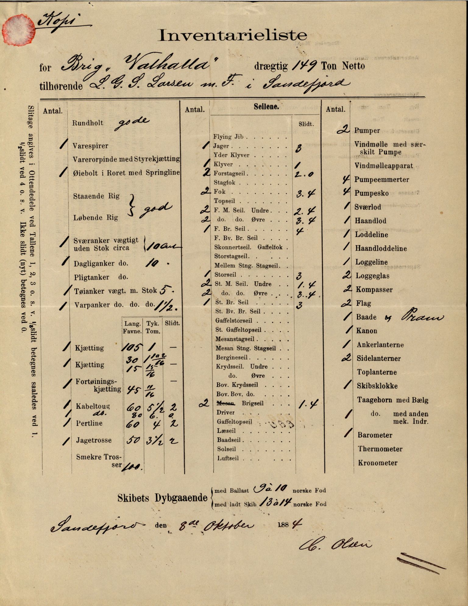 Pa 63 - Østlandske skibsassuranceforening, VEMU/A-1079/G/Ga/L0019/0003: Havaridokumenter / Empress, Eigil, Dato, Jarlen, Valhalla, Ternen, 1885-1886, p. 55