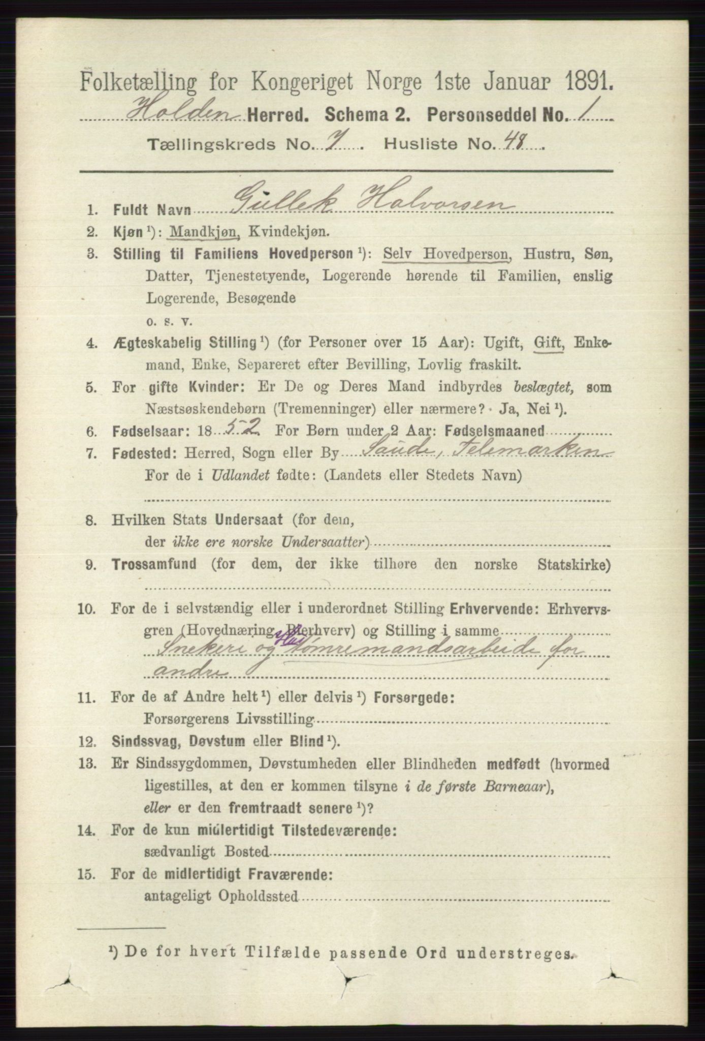 RA, 1891 census for 0819 Holla, 1891, p. 3559