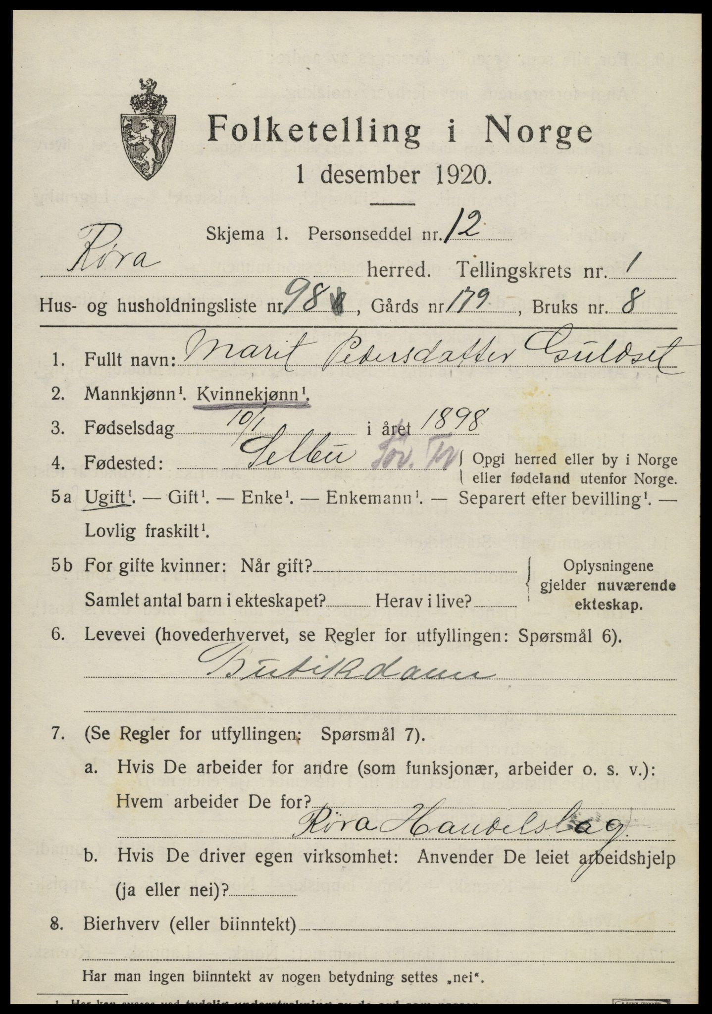 SAT, 1920 census for Røra, 1920, p. 1469