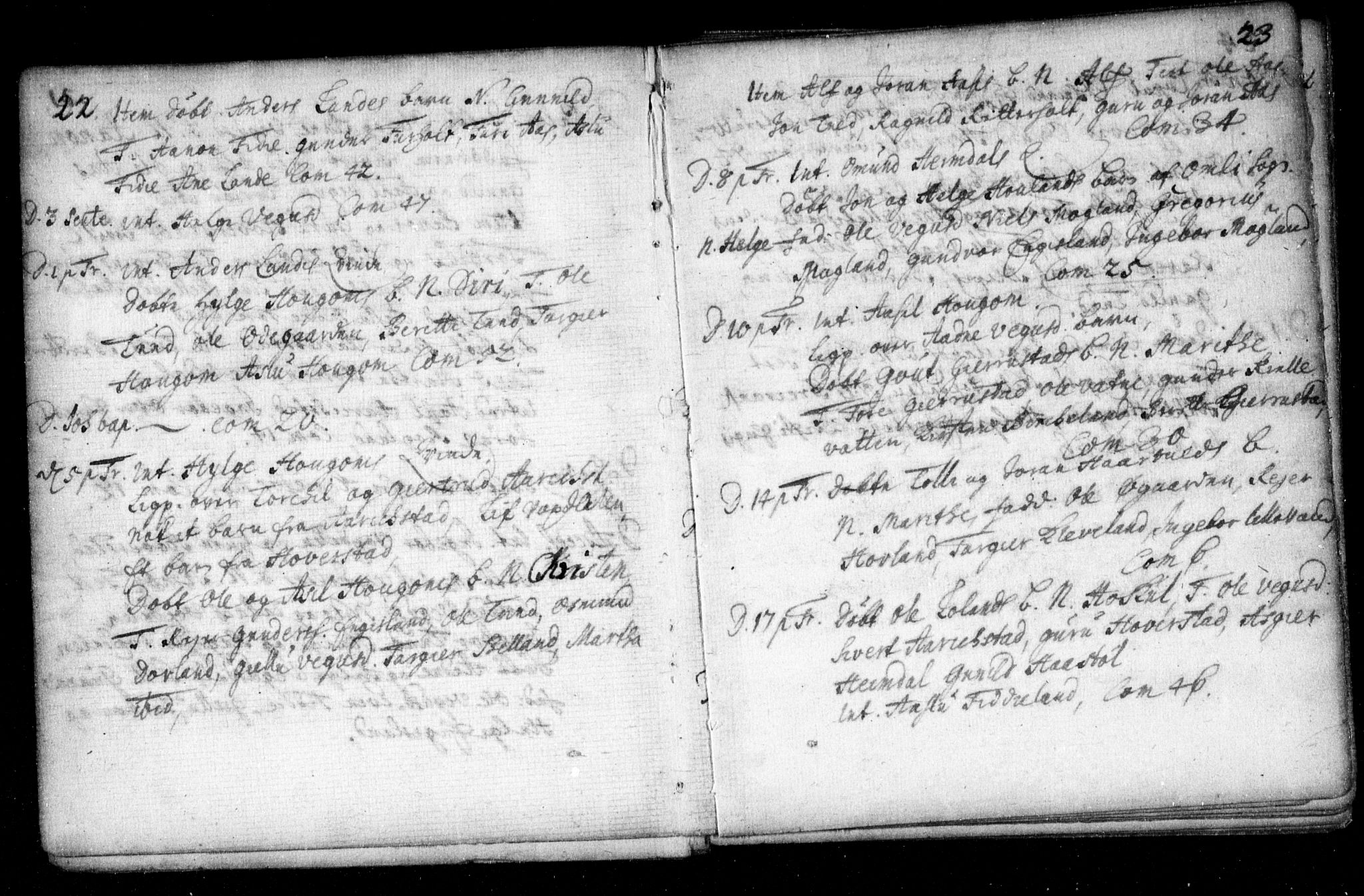 Herefoss sokneprestkontor, AV/SAK-1111-0019/F/Fa/Fab/L0001: Parish register (official) no. A 1, 1704-1779, p. 22-23