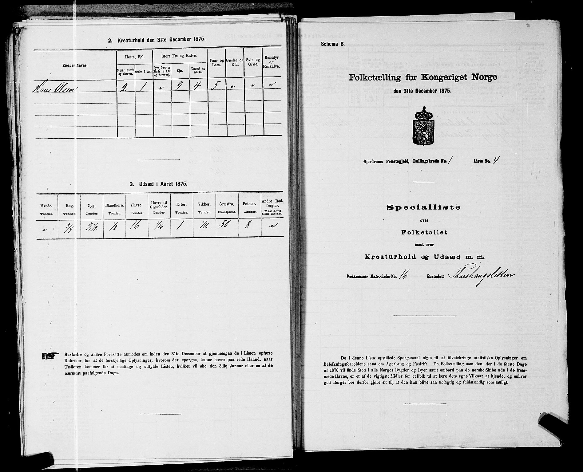 RA, 1875 census for 0234P Gjerdrum, 1875, p. 147