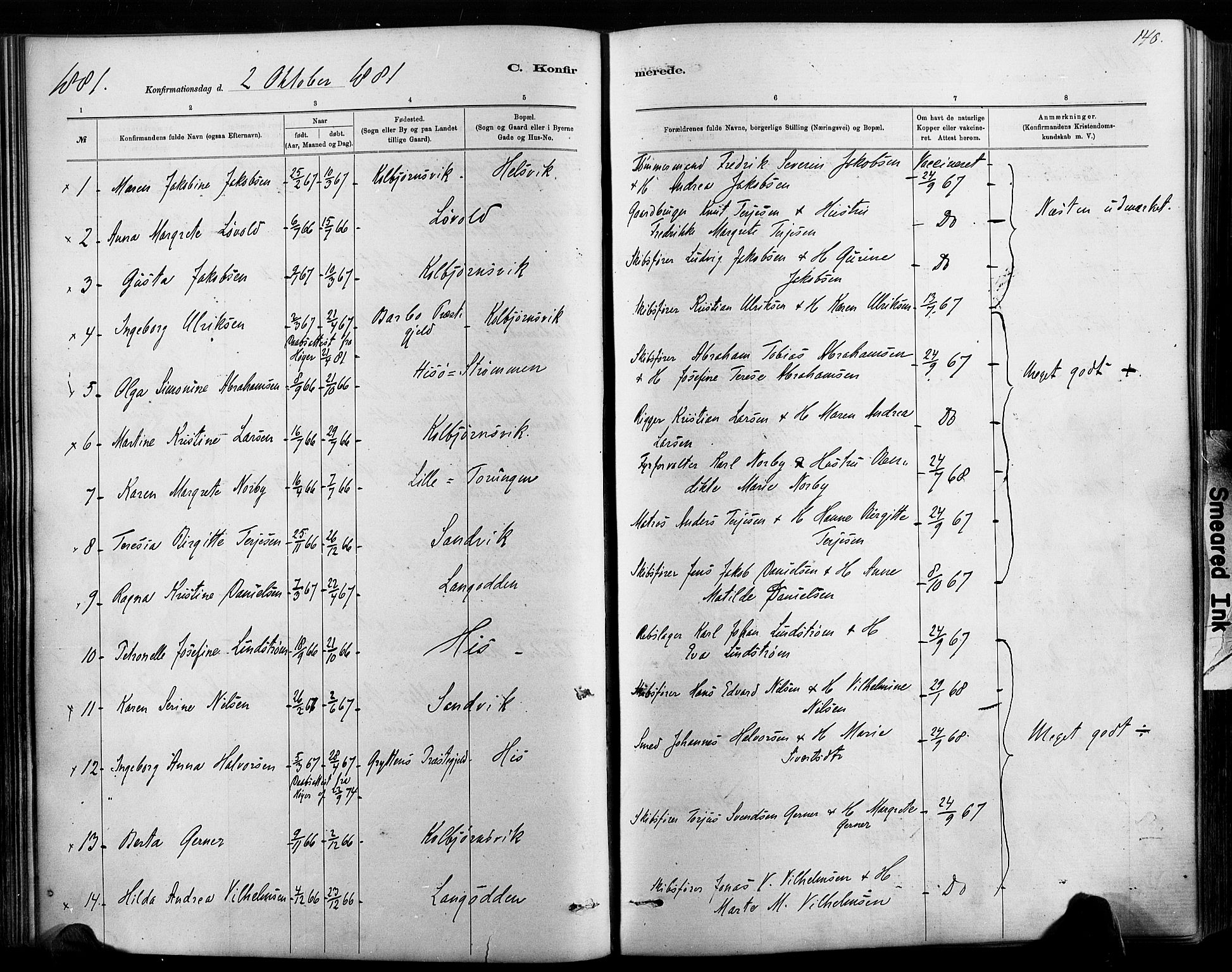 Hisøy sokneprestkontor, AV/SAK-1111-0020/F/Fa/L0003: Parish register (official) no. A 3, 1881-1894, p. 140