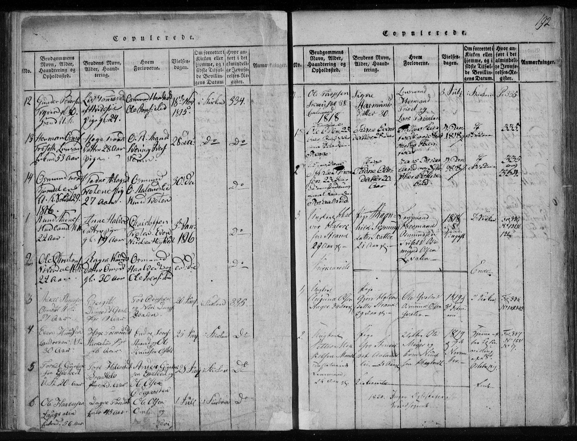Lårdal kirkebøker, SAKO/A-284/F/Fa/L0005: Parish register (official) no. I 5, 1815-1860, p. 192