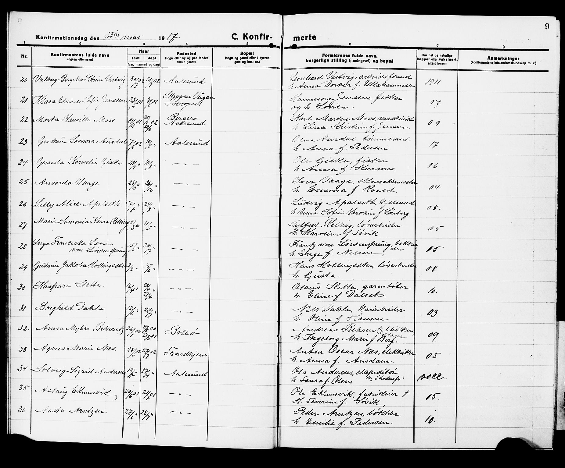 Ministerialprotokoller, klokkerbøker og fødselsregistre - Møre og Romsdal, AV/SAT-A-1454/529/L0472: Parish register (copy) no. 529C09, 1917-1929, p. 9