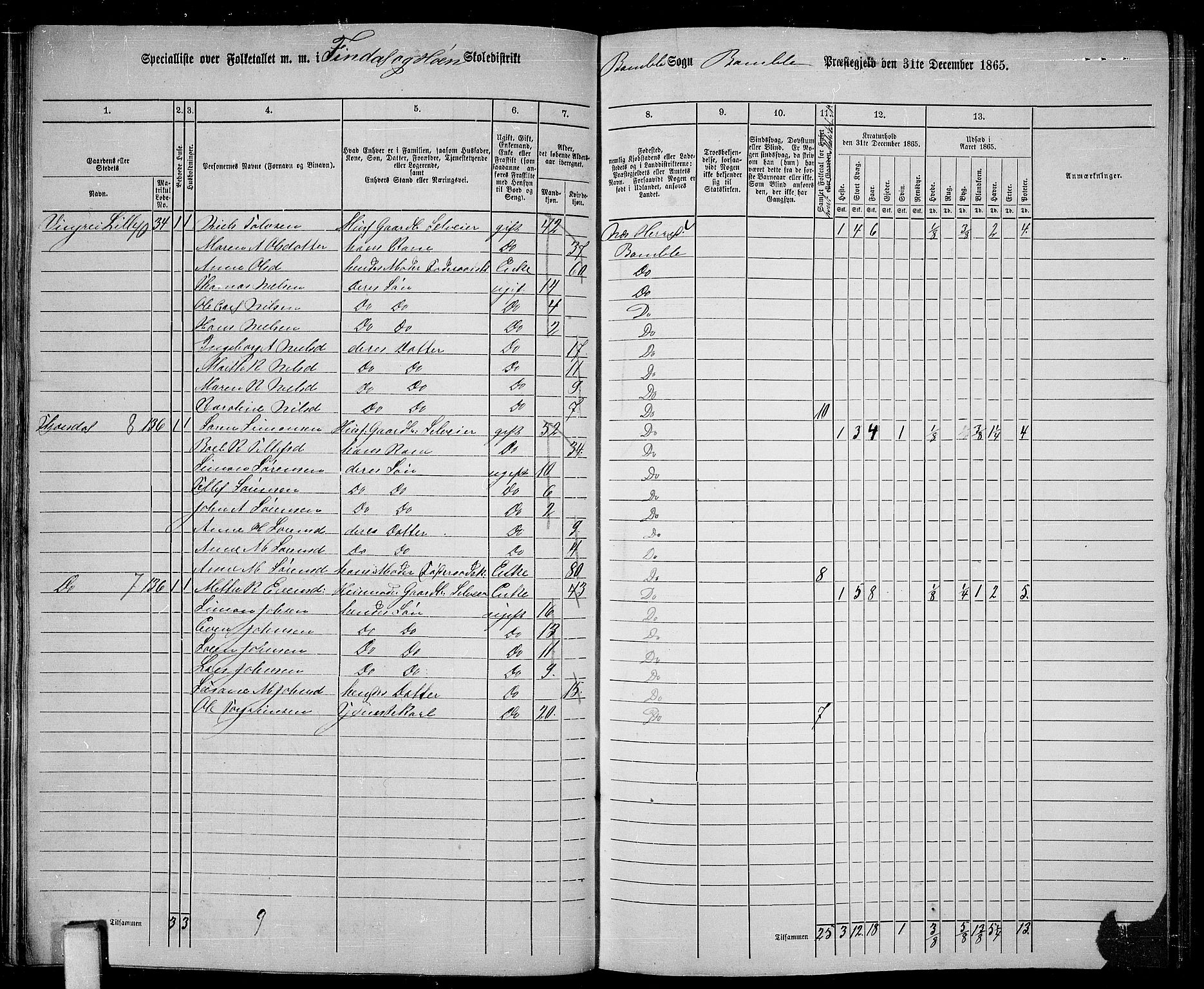 RA, 1865 census for Bamble, 1865, p. 71