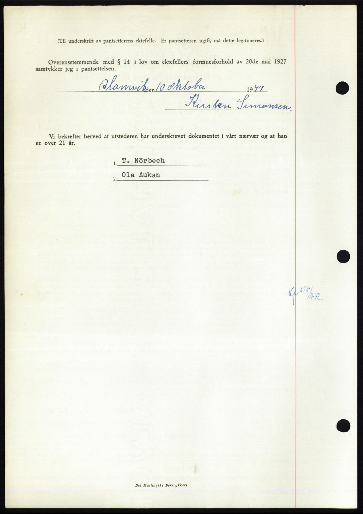 Nordmøre sorenskriveri, AV/SAT-A-4132/1/2/2Ca: Mortgage book no. B102, 1949-1949, Diary no: : 2880/1949