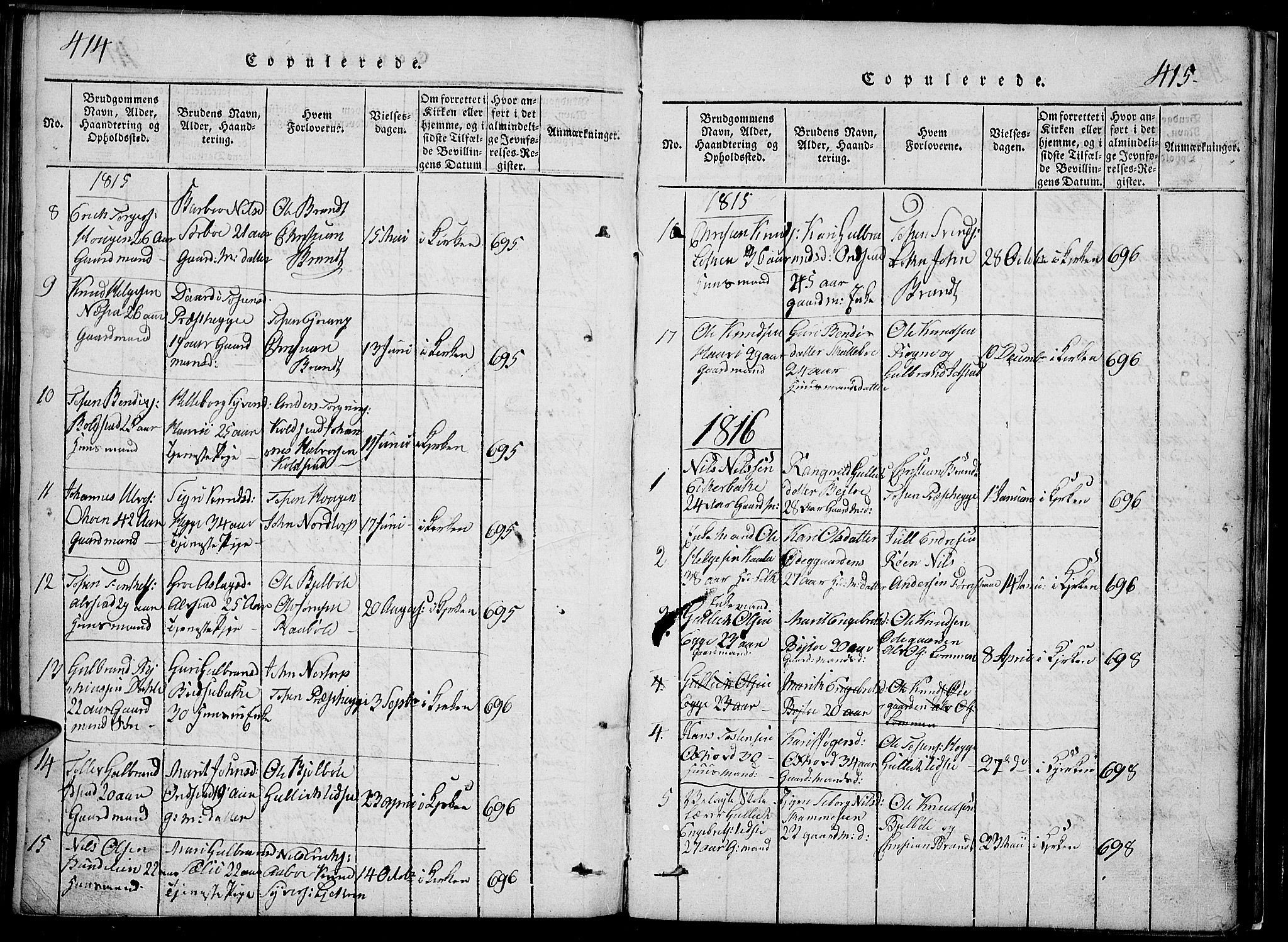 Slidre prestekontor, SAH/PREST-134/H/Ha/Hab/L0002: Parish register (copy) no. 2, 1814-1839, p. 414-415