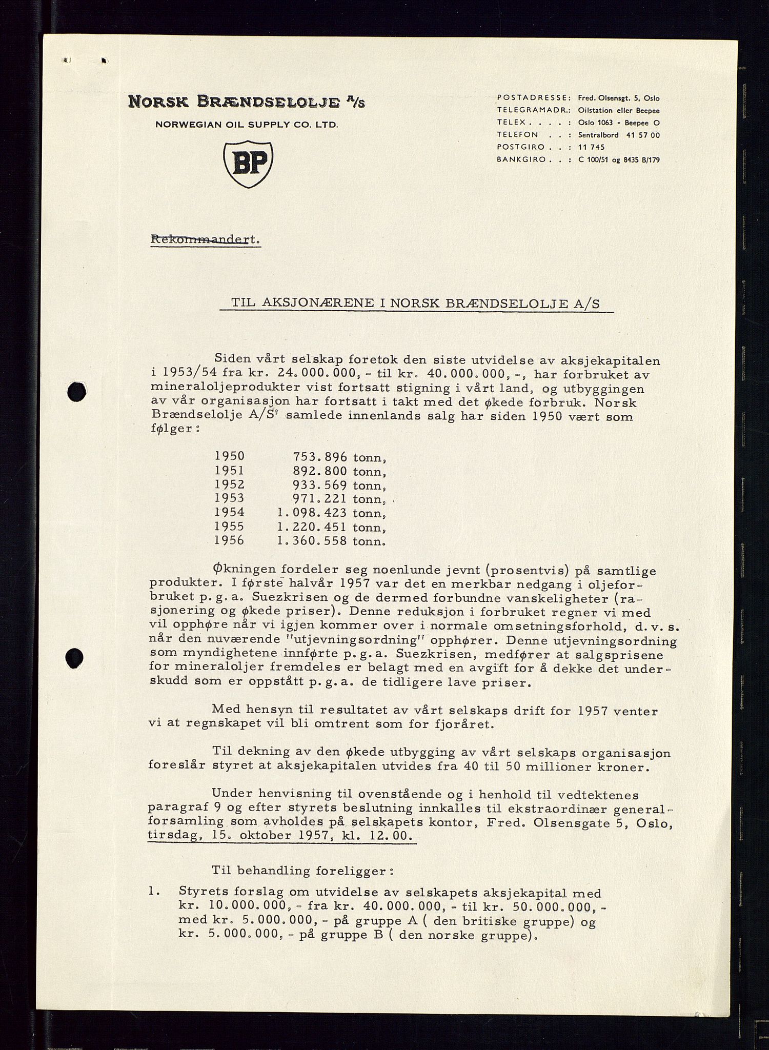 PA 1544 - Norsk Brændselolje A/S, AV/SAST-A-101965/1/A/Aa/L0007/0003: Generalforsamling / Generalforsamling 1956, ekstraordinær generalforsamling 1957, 1956-1957, p. 101