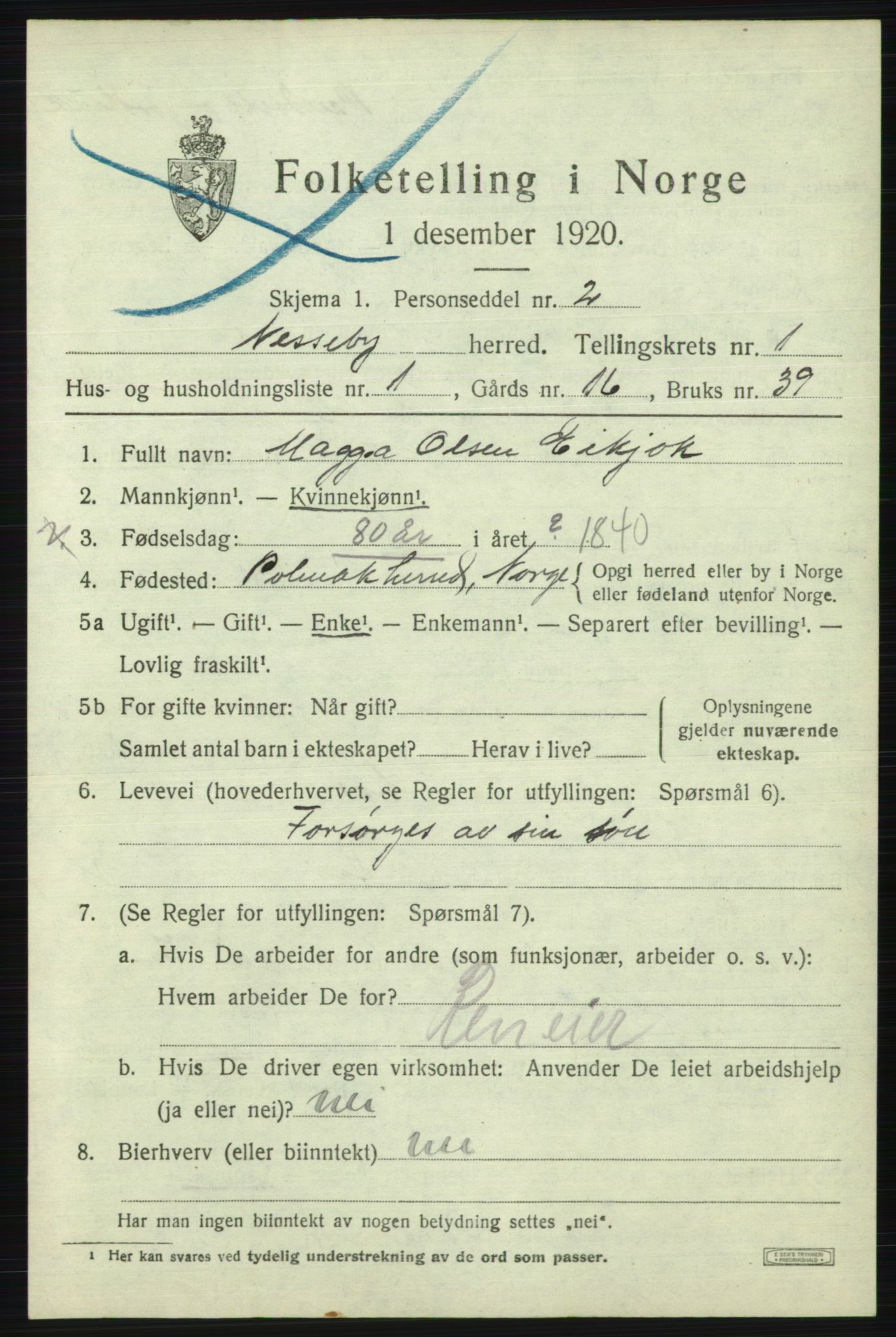 SATØ, 1920 census for Nesseby, 1920, p. 501