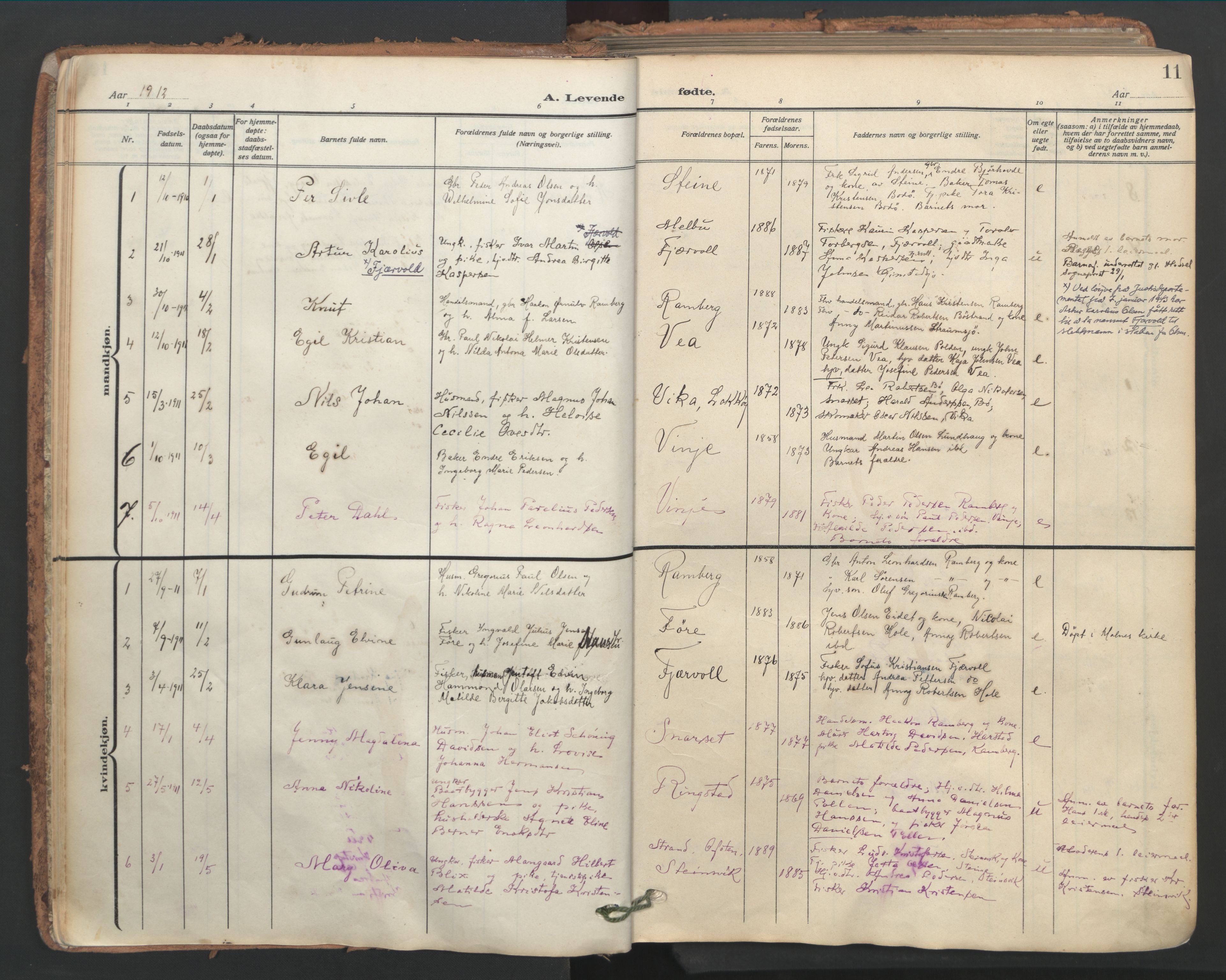 Ministerialprotokoller, klokkerbøker og fødselsregistre - Nordland, SAT/A-1459/891/L1306: Parish register (official) no. 891A11, 1911-1927, p. 11