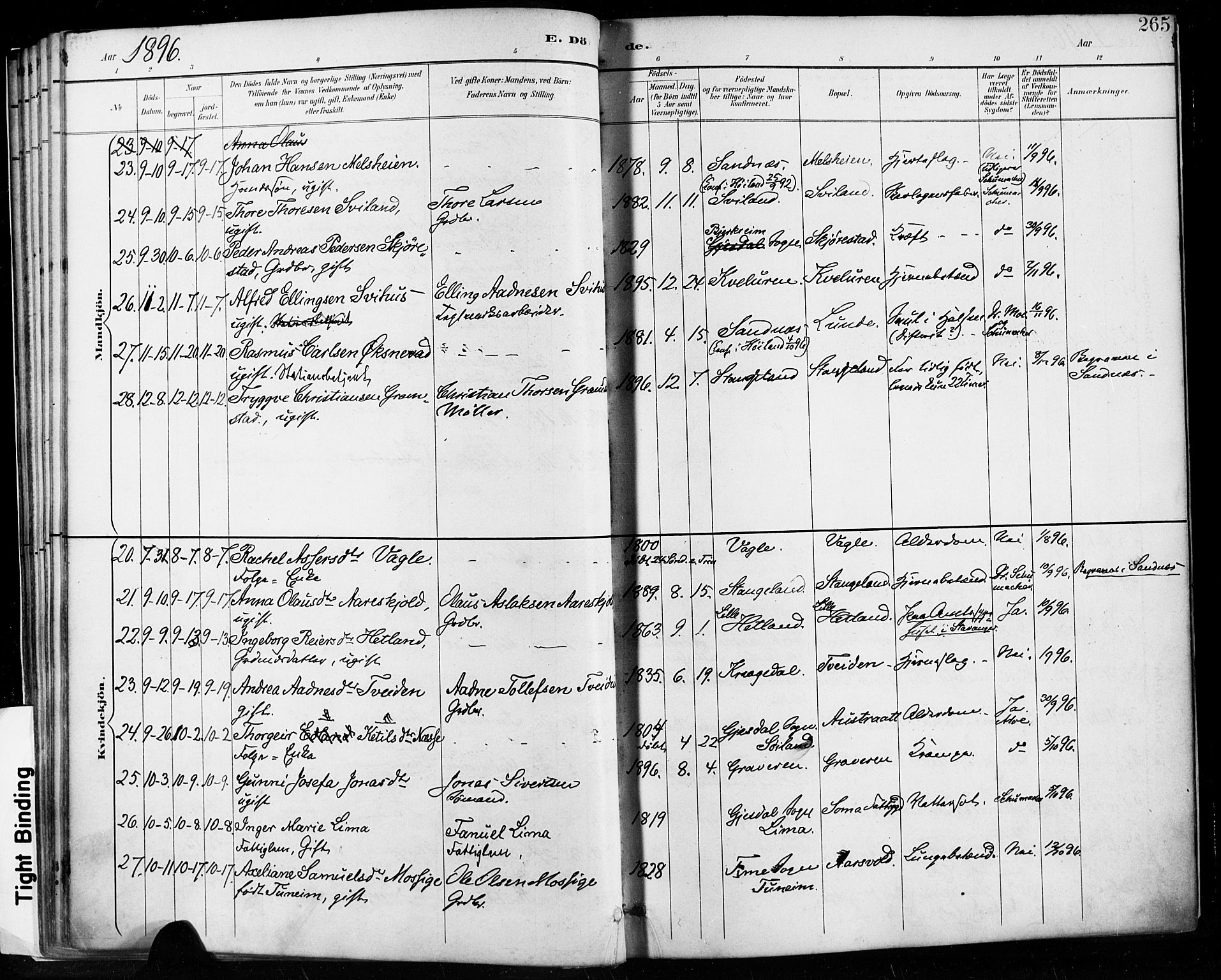 Høyland sokneprestkontor, AV/SAST-A-101799/001/30BA/L0013: Parish register (official) no. A 13.2, 1889-1898, p. 265