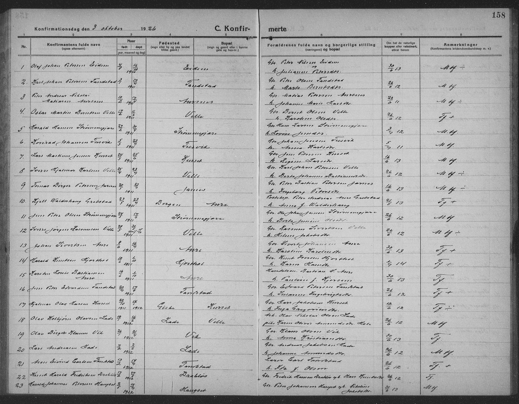 Ministerialprotokoller, klokkerbøker og fødselsregistre - Møre og Romsdal, AV/SAT-A-1454/523/L0342: Parish register (copy) no. 523C05, 1916-1937, p. 158